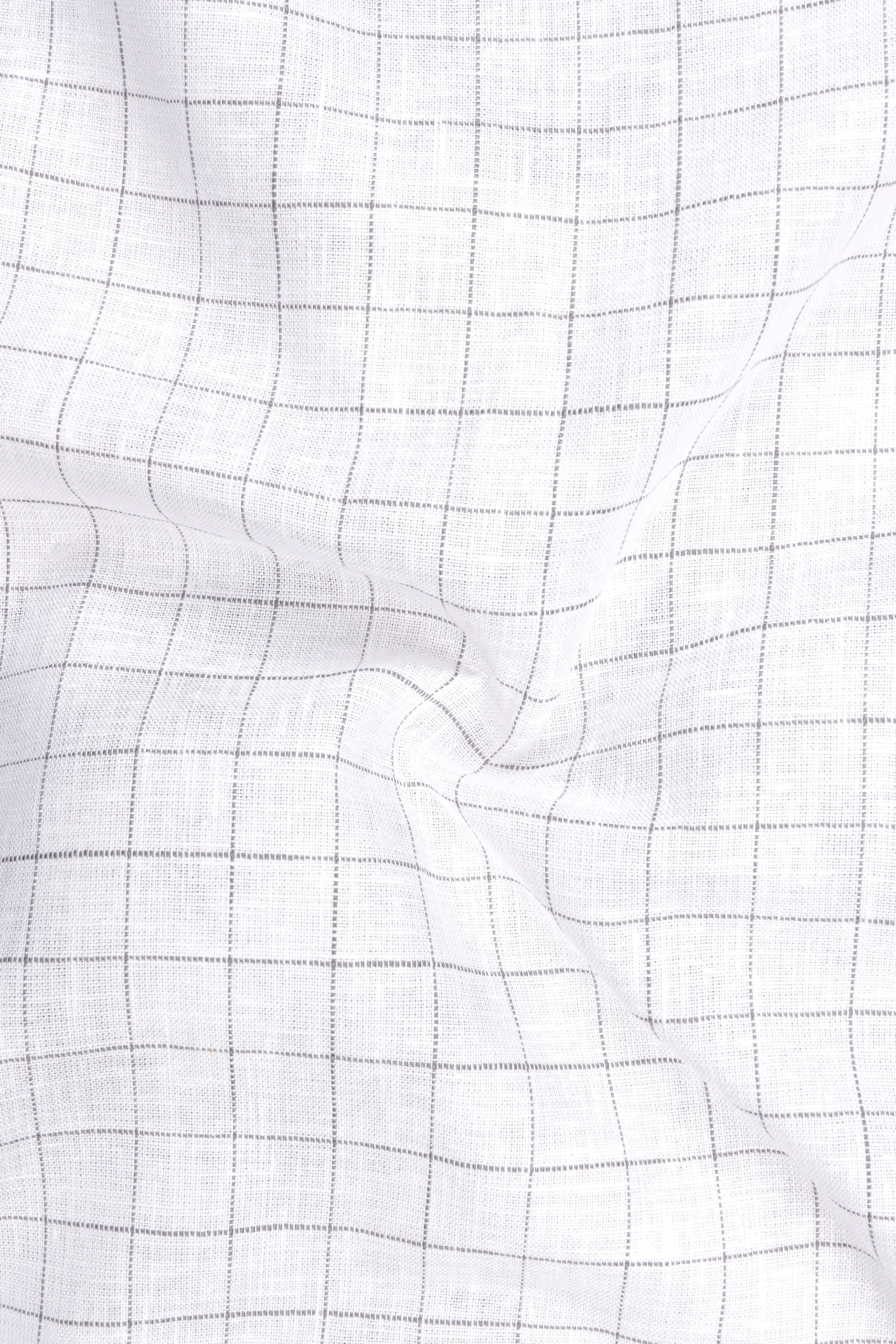 Lattice-Bright White And Chateau Gray Windowpane 100% Pure Luxurious Linen Dress Shirt