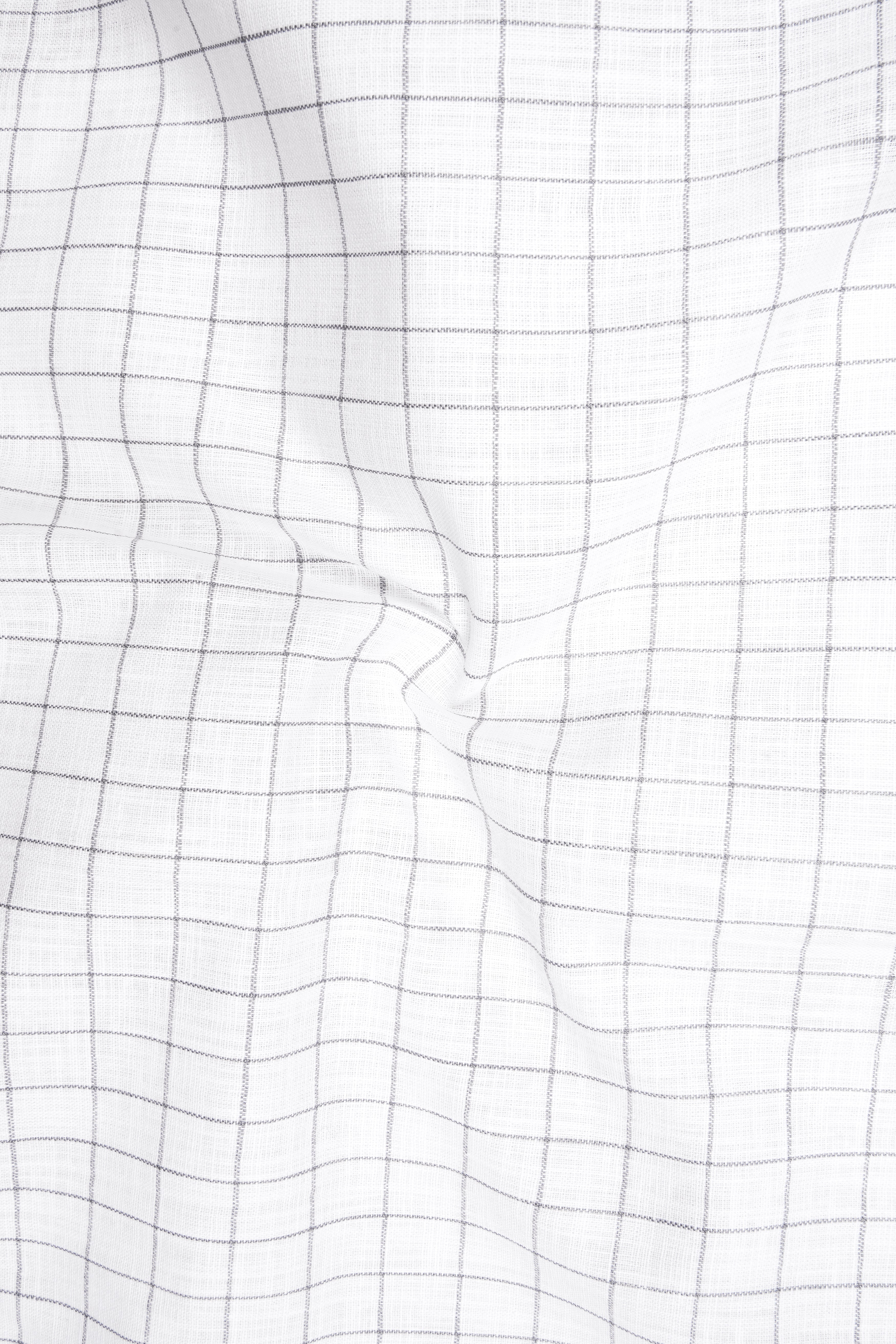 Aureum-Bright White And Bronco Gray Windowpane Luxurious Linen Dress Shirt