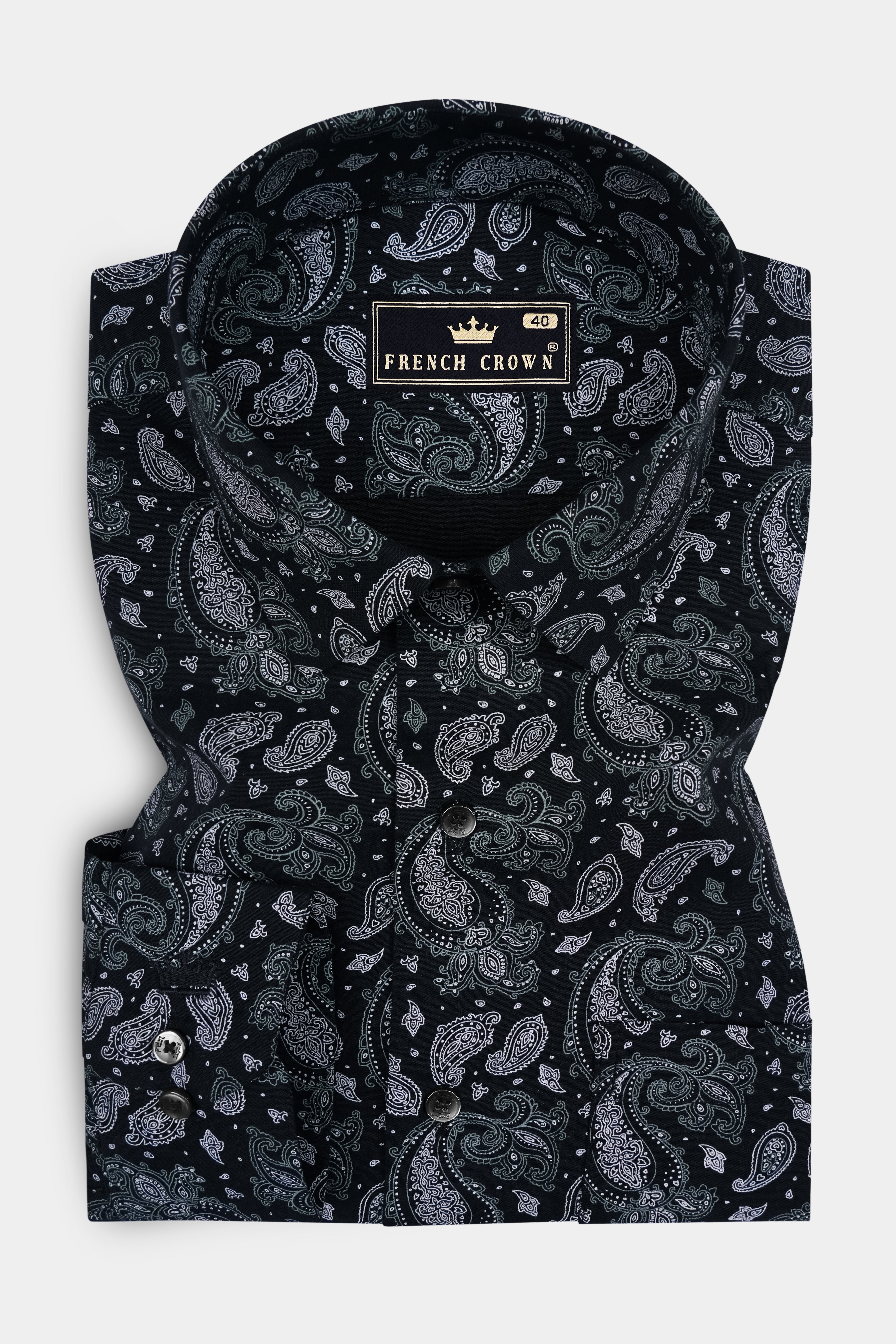 Noir-Jade Black Paisley Printed Super Soft Premium Cotton Semi Formal Shirt