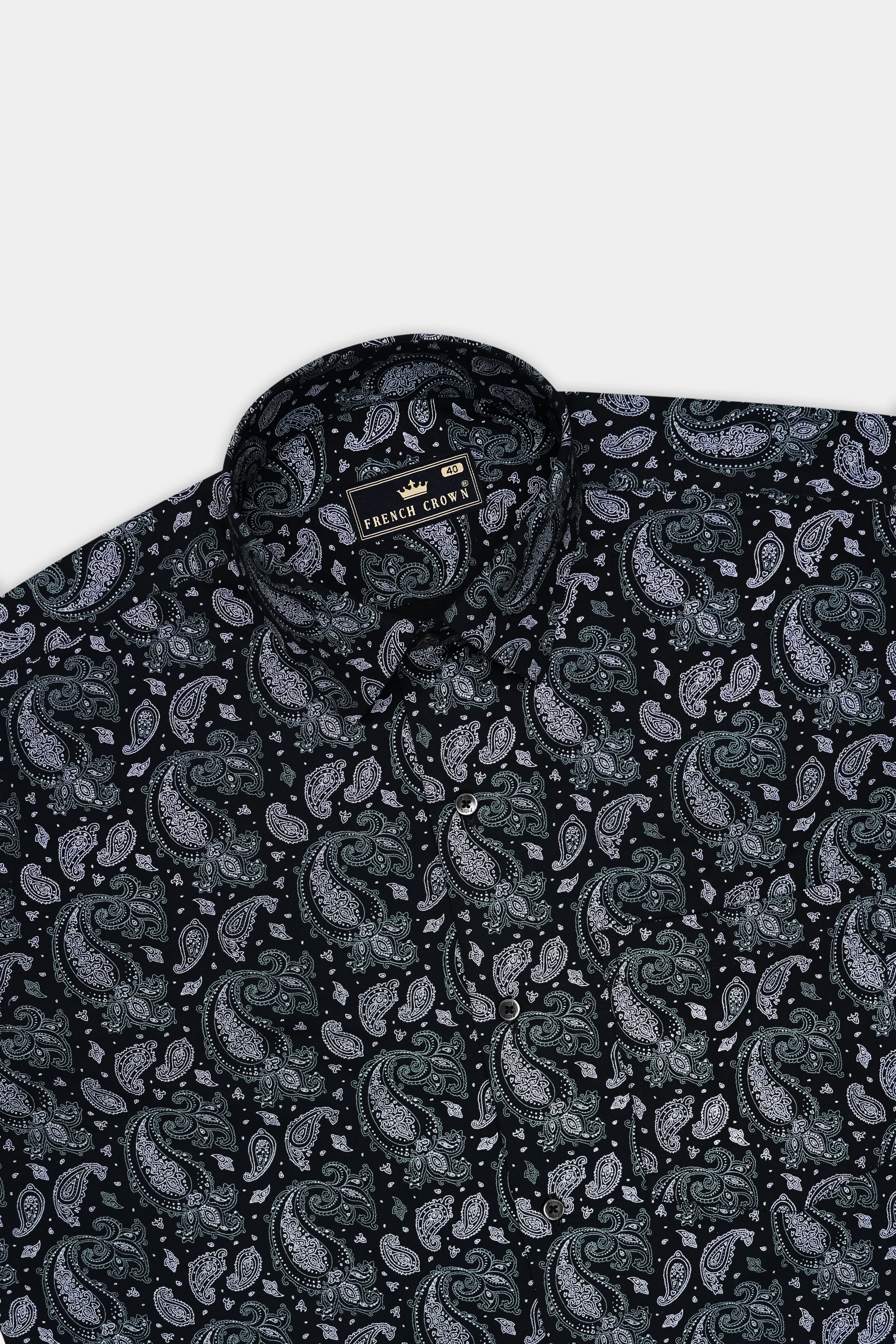 Noir-Jade Black Paisley Printed Super Soft Premium Cotton Semi Formal Shirt