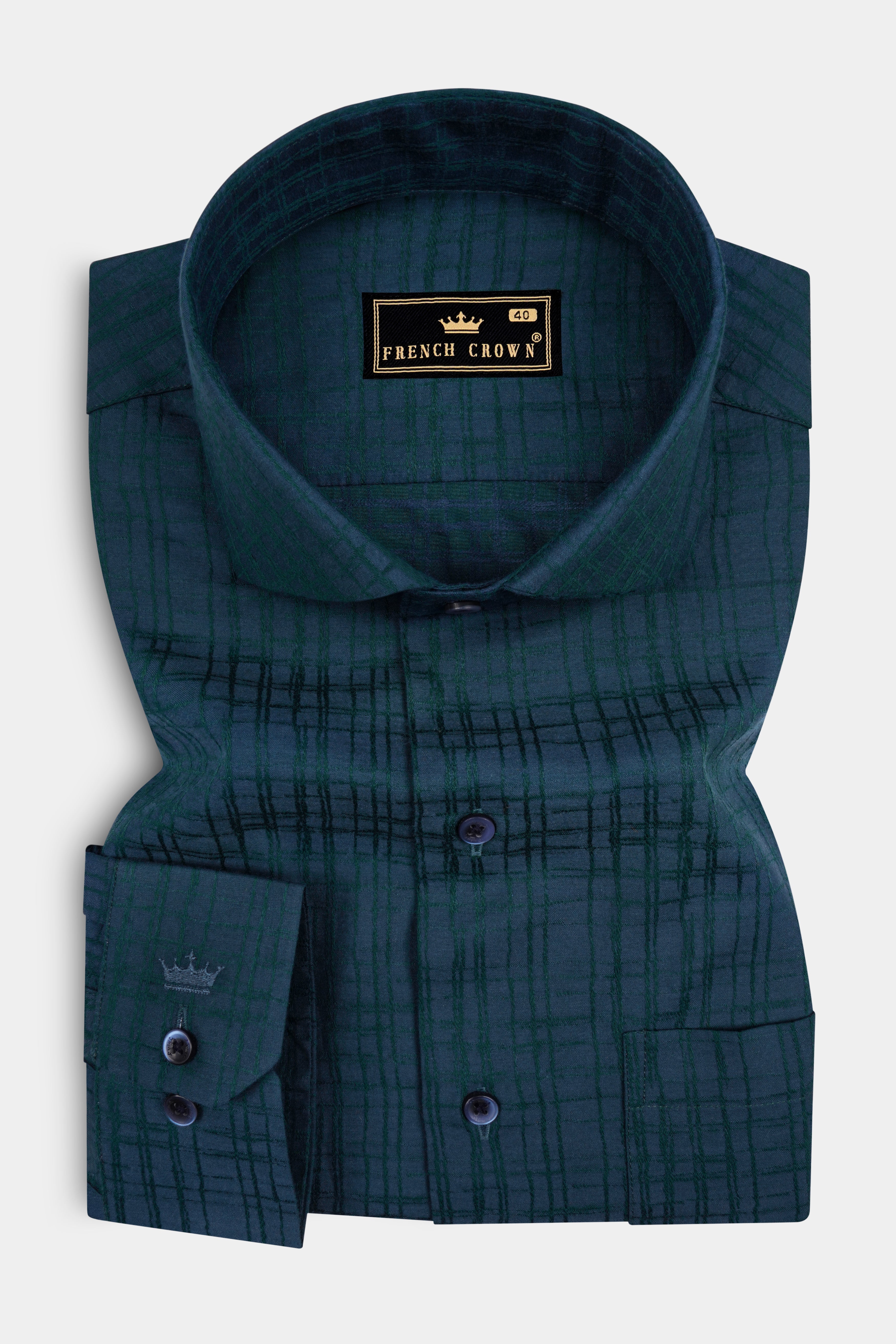 Noctis-Firefly Blue Jacquard Textured Premium Cotton Dress Shirt