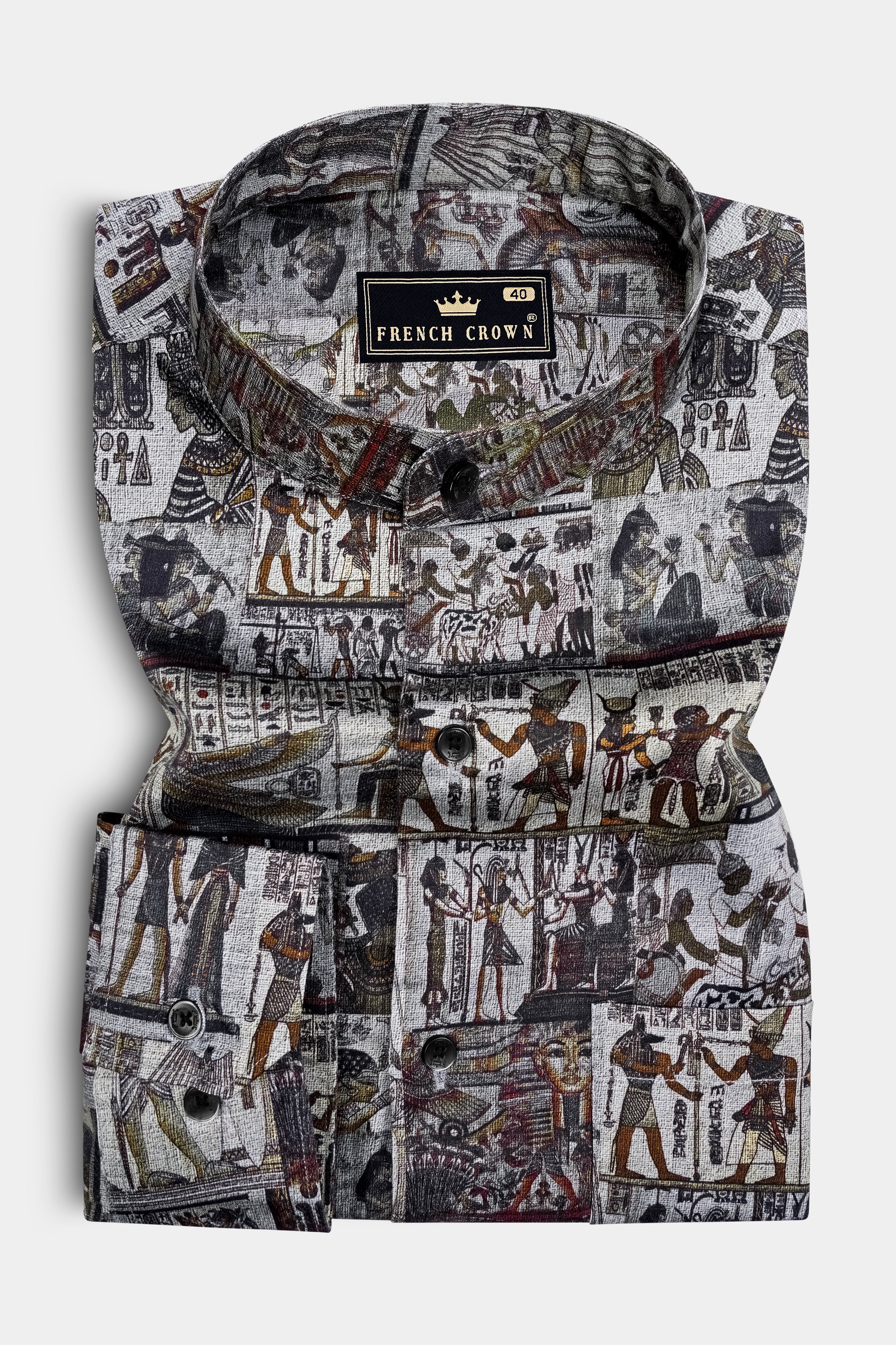 Sphinx-Oslo Gray Ancient Egypt Printed Luxurious Linen Casual Shirt