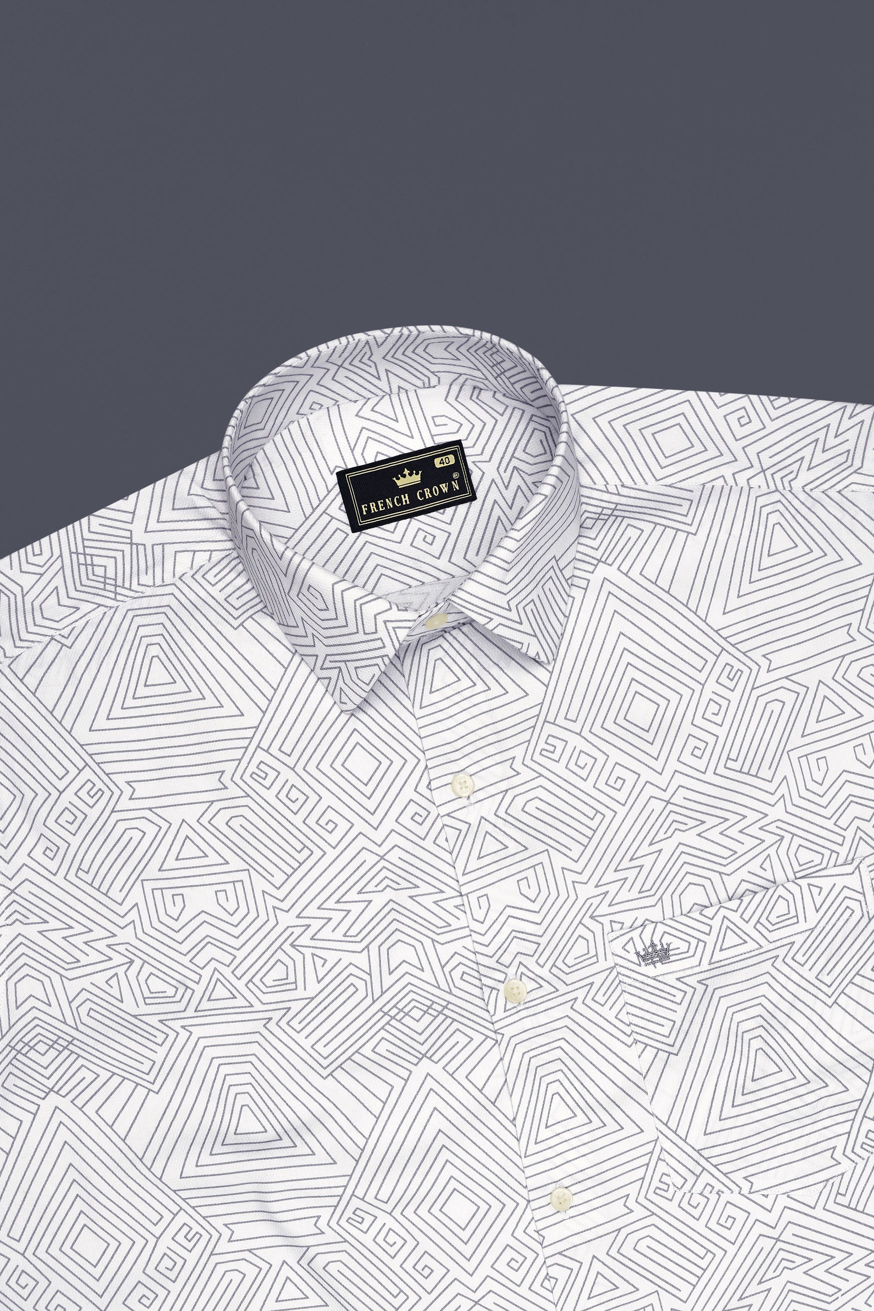 Mist-Bright White And Santa Gray Printed Dobby Premium Giza Cotton Dress Shirt