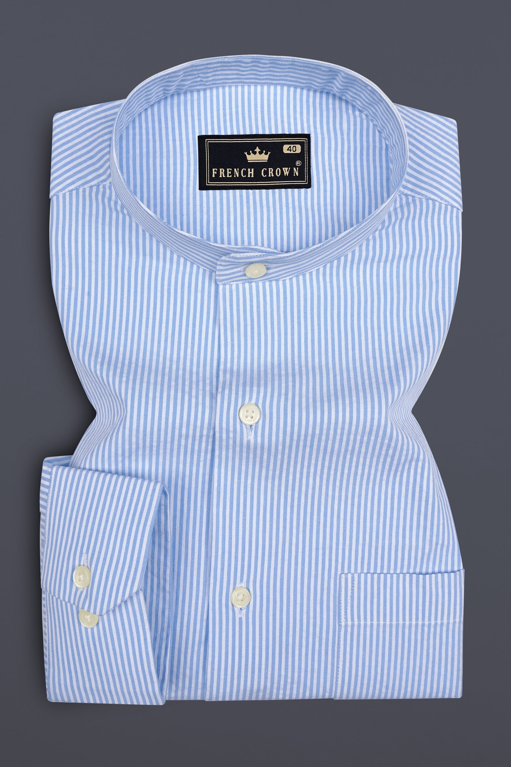 Drift-Wedgewood Blue And Bright White Striped Super Soft Seersucker Giza Cotton Semi Formal Shirt
