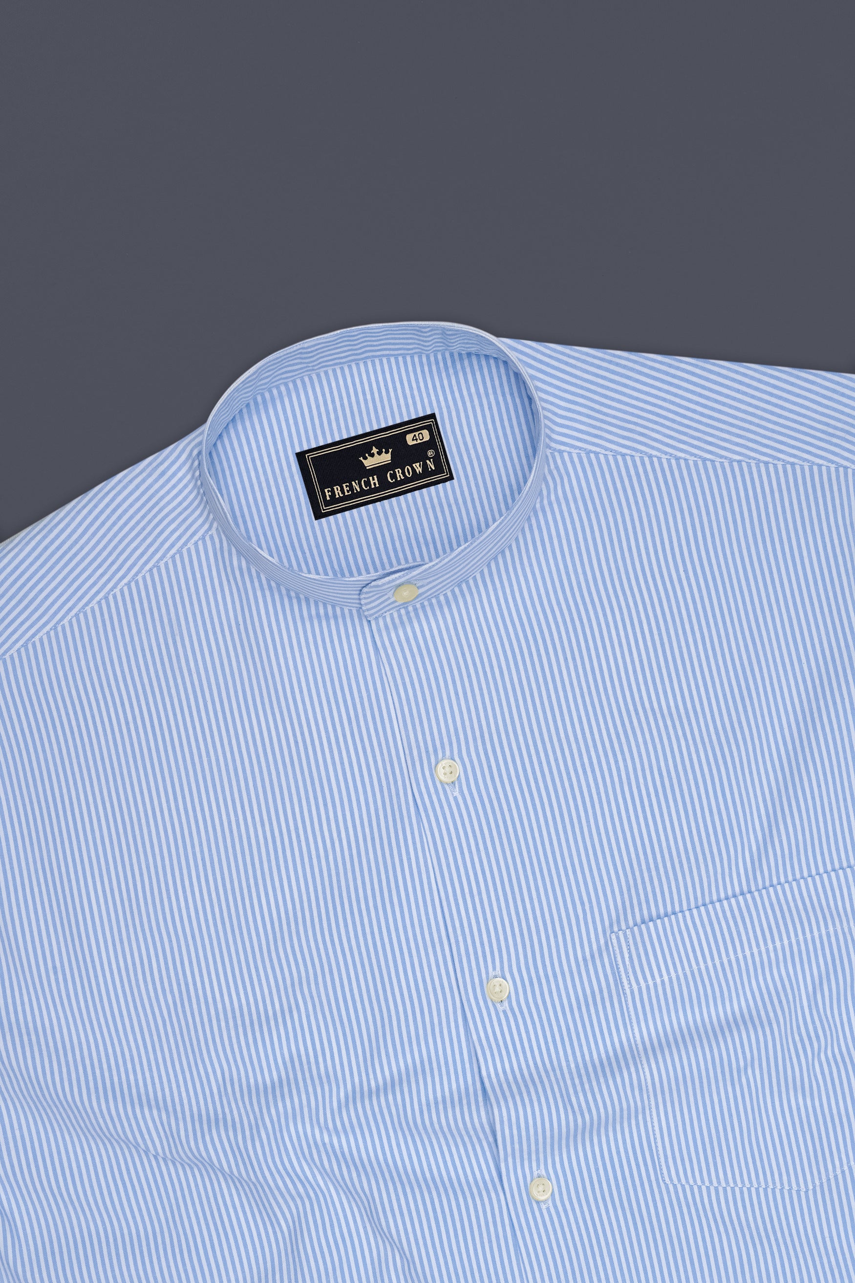 Drift-Wedgewood Blue And Bright White Striped Super Soft Seersucker Giza Cotton Semi Formal Shirt