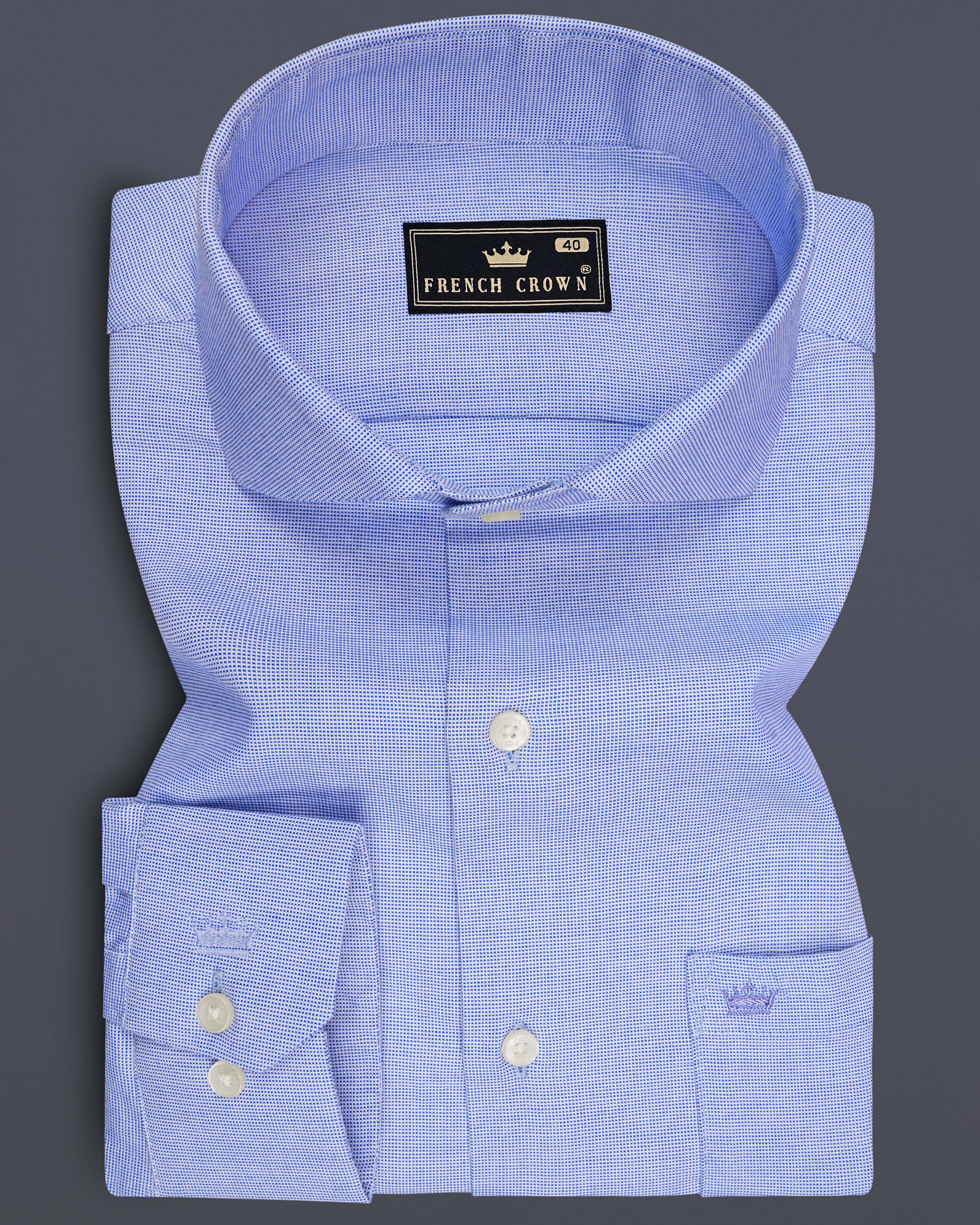 Tide-Dusty Blue Dobby Textured Premium Giza Cotton Dress Shirt