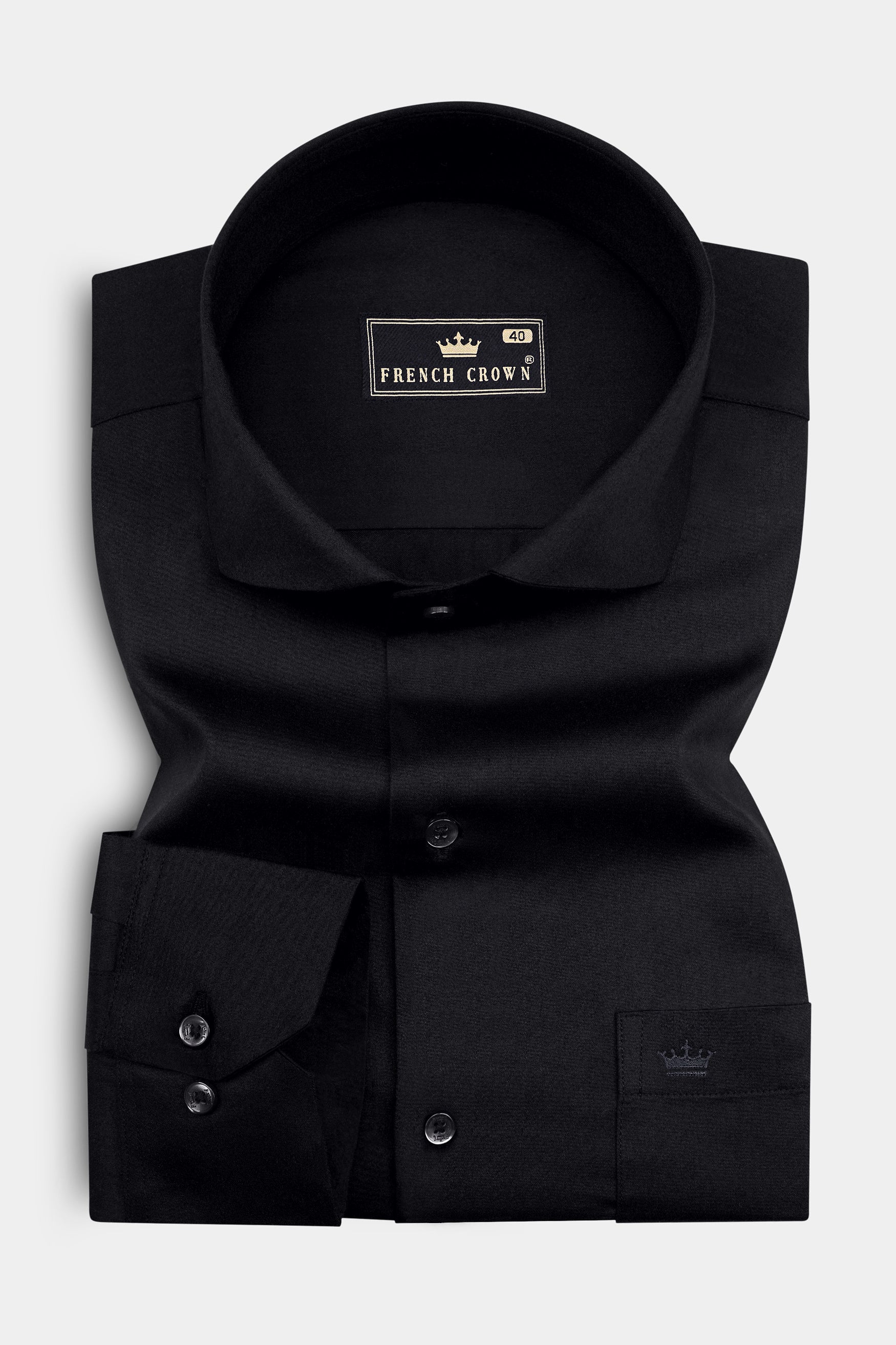 Noir-Jade Black Subtle Sheen Super Soft Premium Cotton Cut Away Collar Dress Shirt