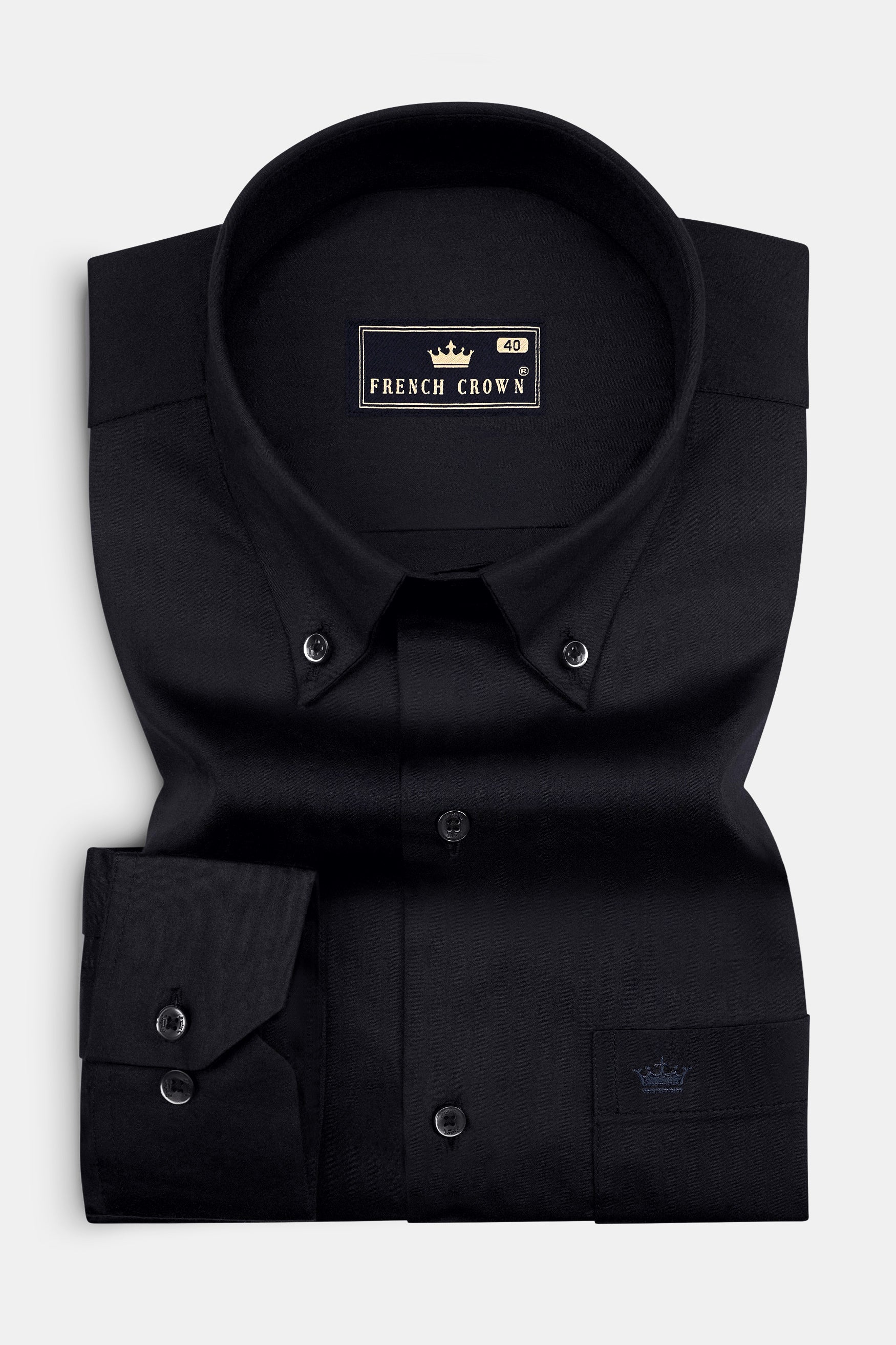 Noir-Jade Black Subtle Sheen Super Soft Premium Cotton Button Down Dress Shirt