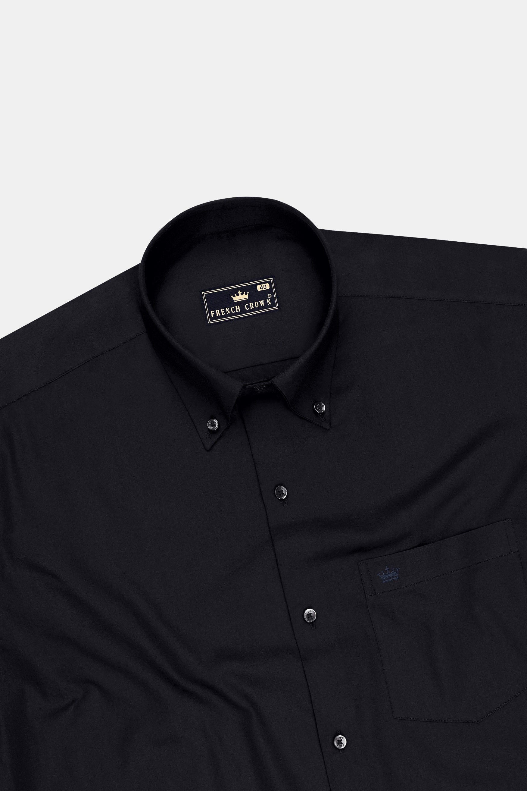 Noir-Jade Black Subtle Sheen Super Soft Premium Cotton Button Down Dress Shirt