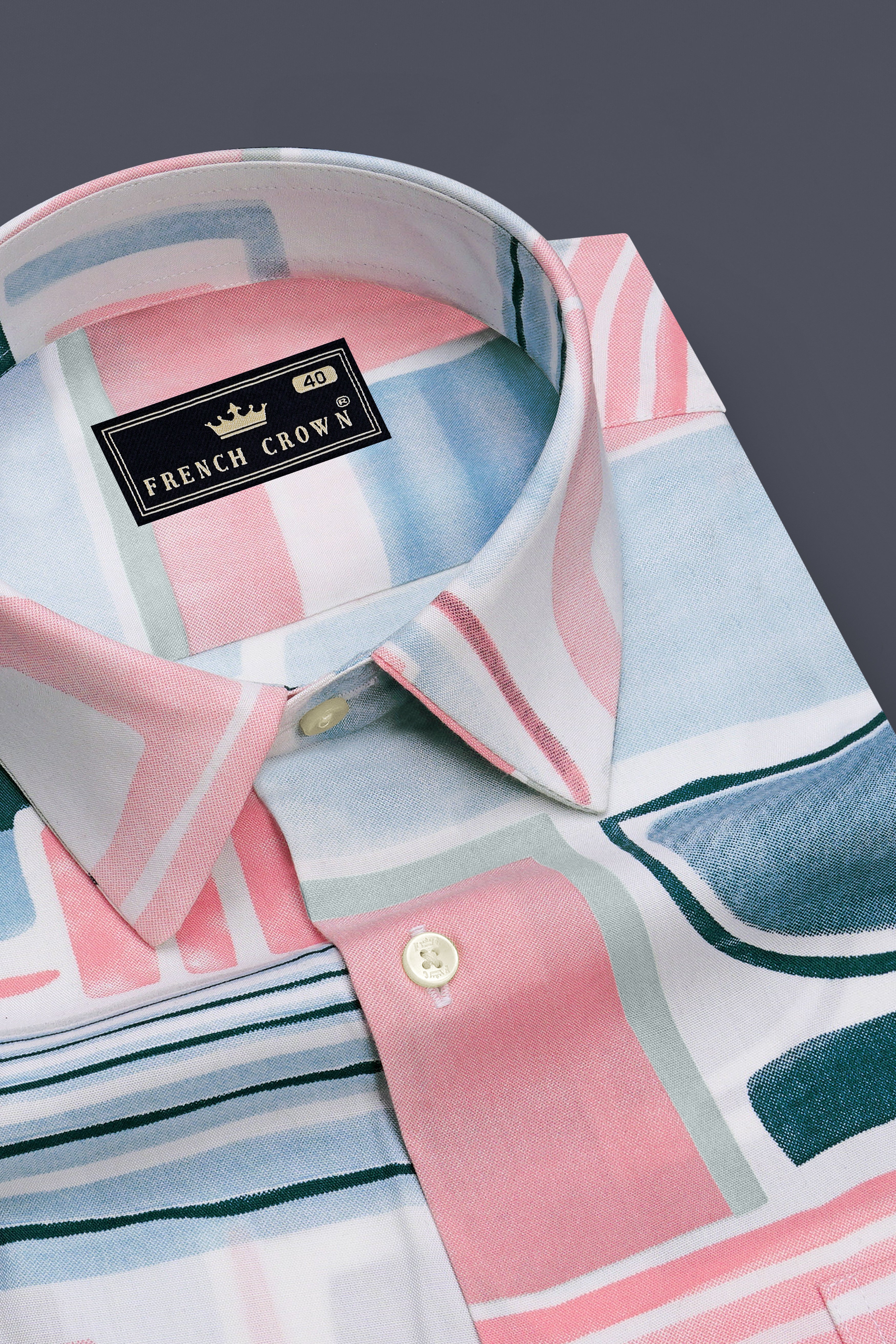 Velora-Glacier Blue And Turkish Rose Multi Color Eometric Printed Super Soft Tencel Casual Shirt