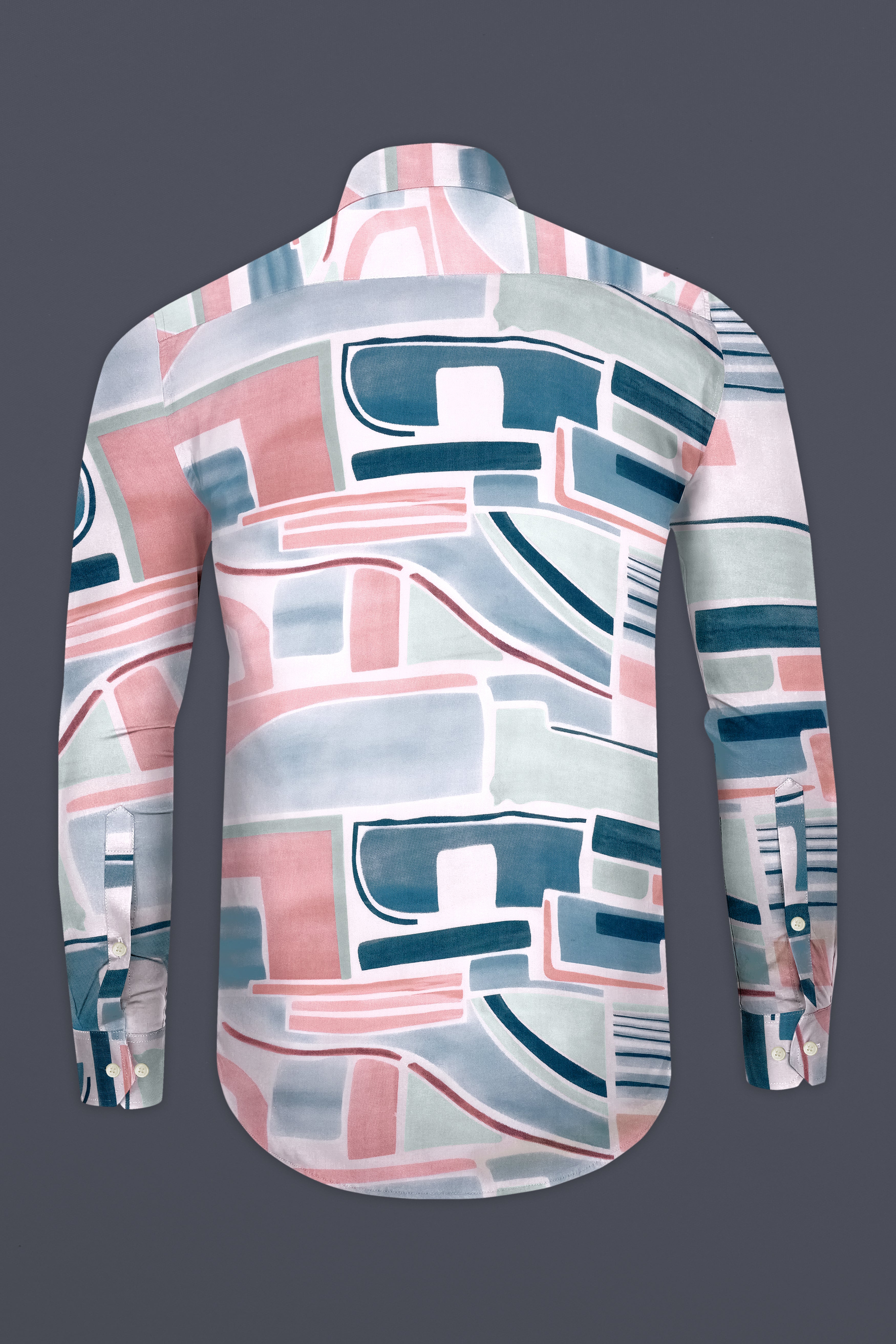 Velora-Glacier Blue And Turkish Rose Multi Color Eometric Printed Super Soft Tencel Casual Shirt