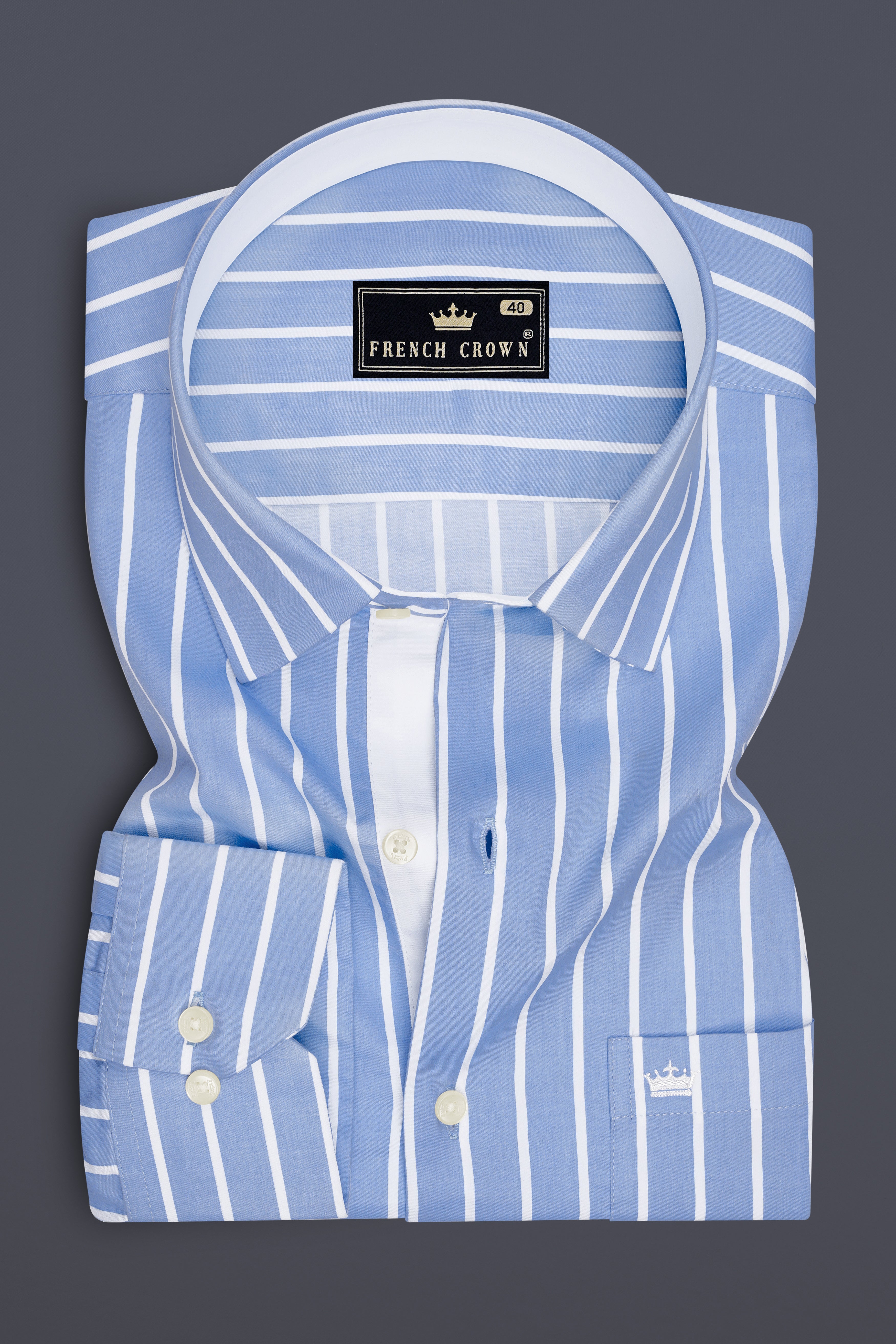 Celesto-Spindle Blue And Bright White Pin Striped Subtle Sheen Soft Premium Cotton Dress Shirt