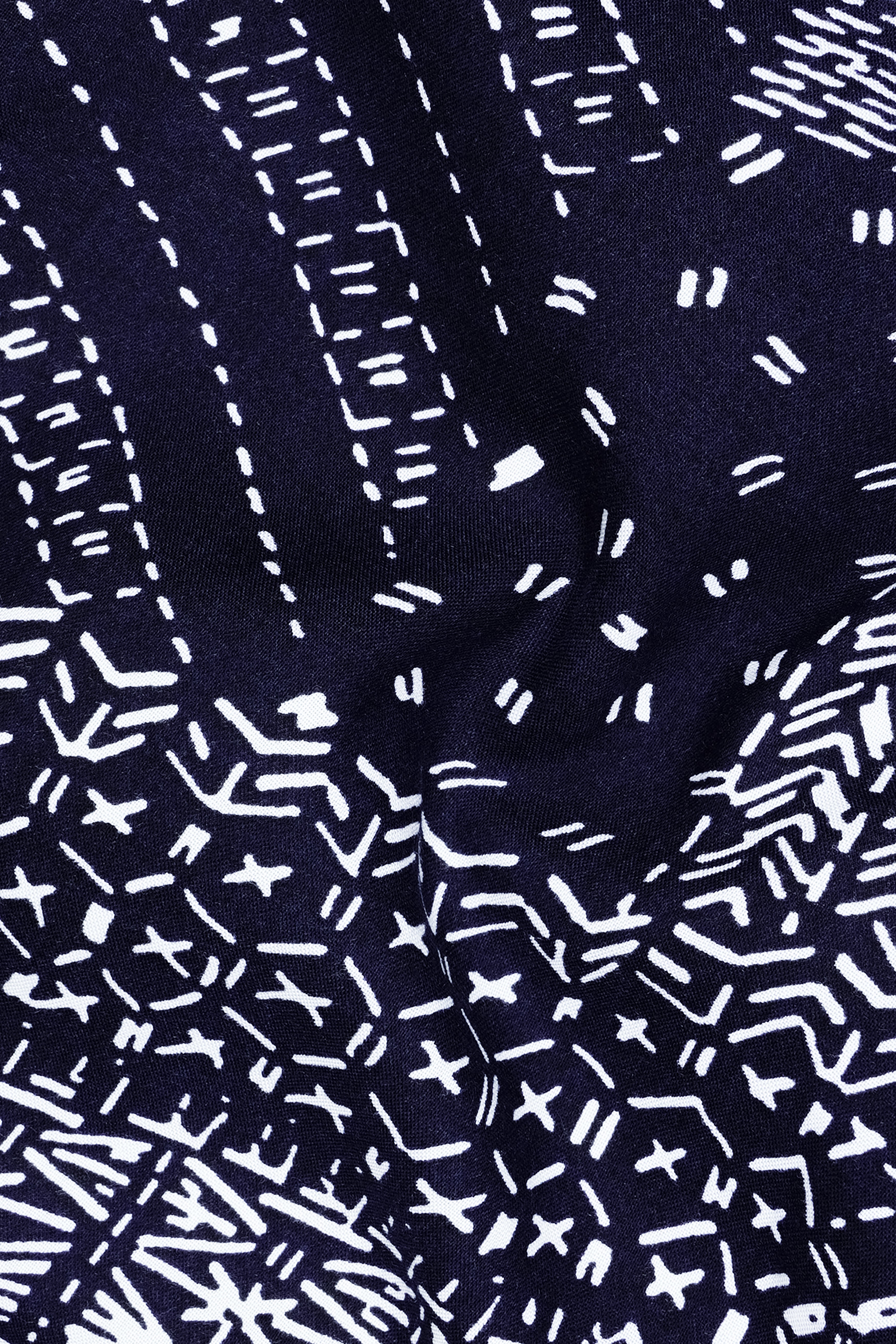 Nuru-Cinder Blue And Bright White Bogolan Printed Super Soft Tencel Casual Shirt