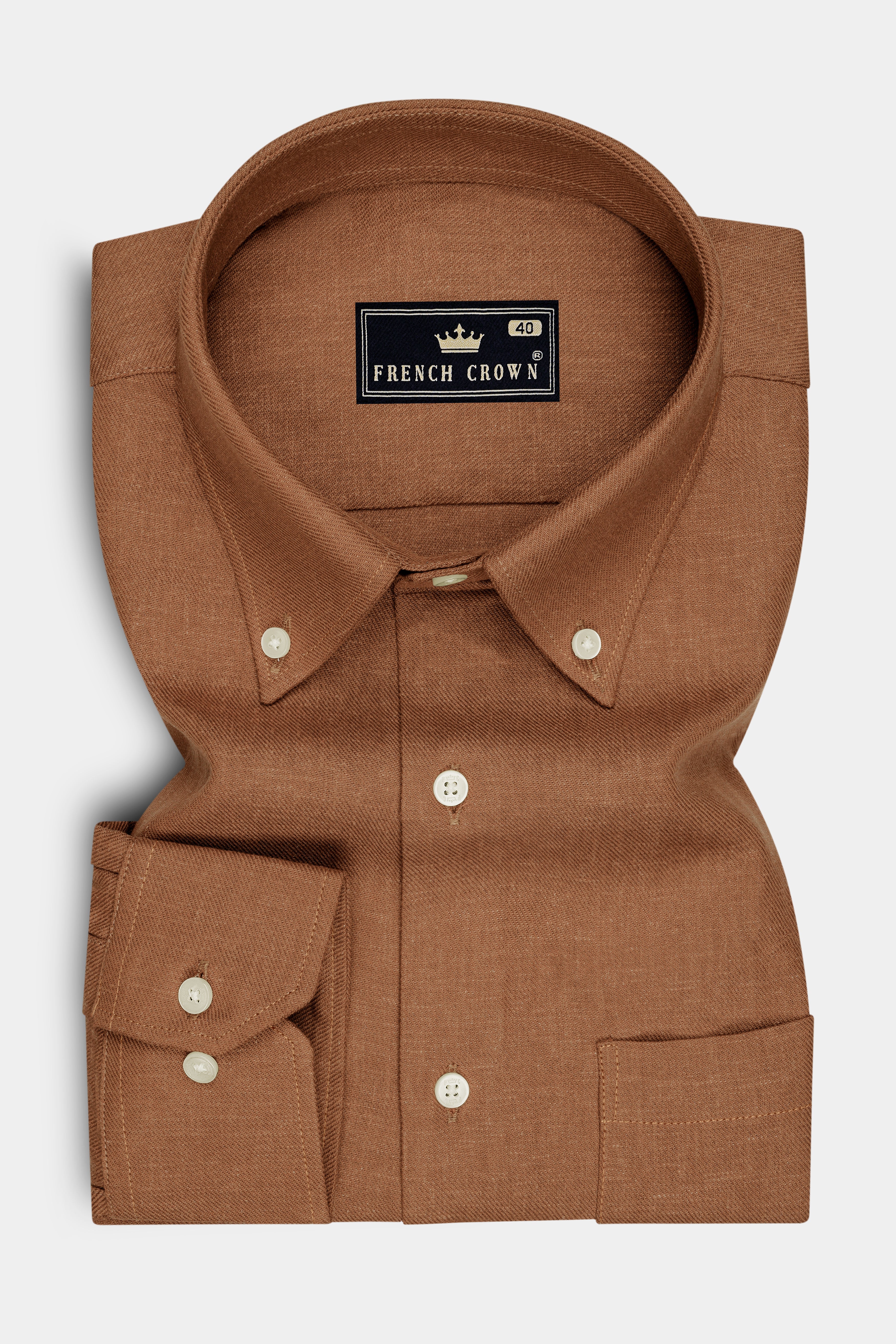 Flux-Sepia Brown Solid Luxurious Linen Dress Shirt