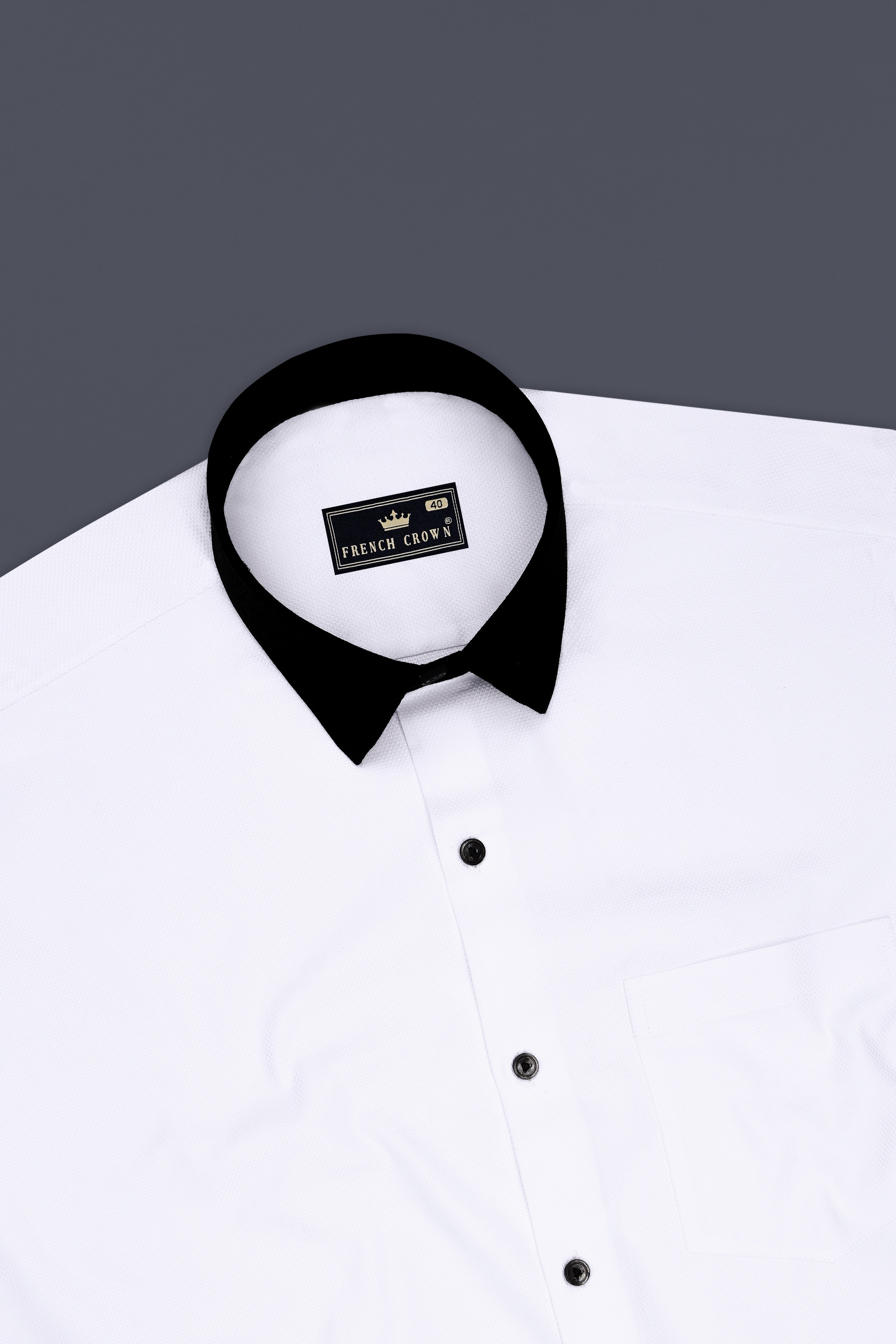 Eminence-Bright White Dobby Textured Premium Giza Cotton Black Cuff Collar Dress Shirt
