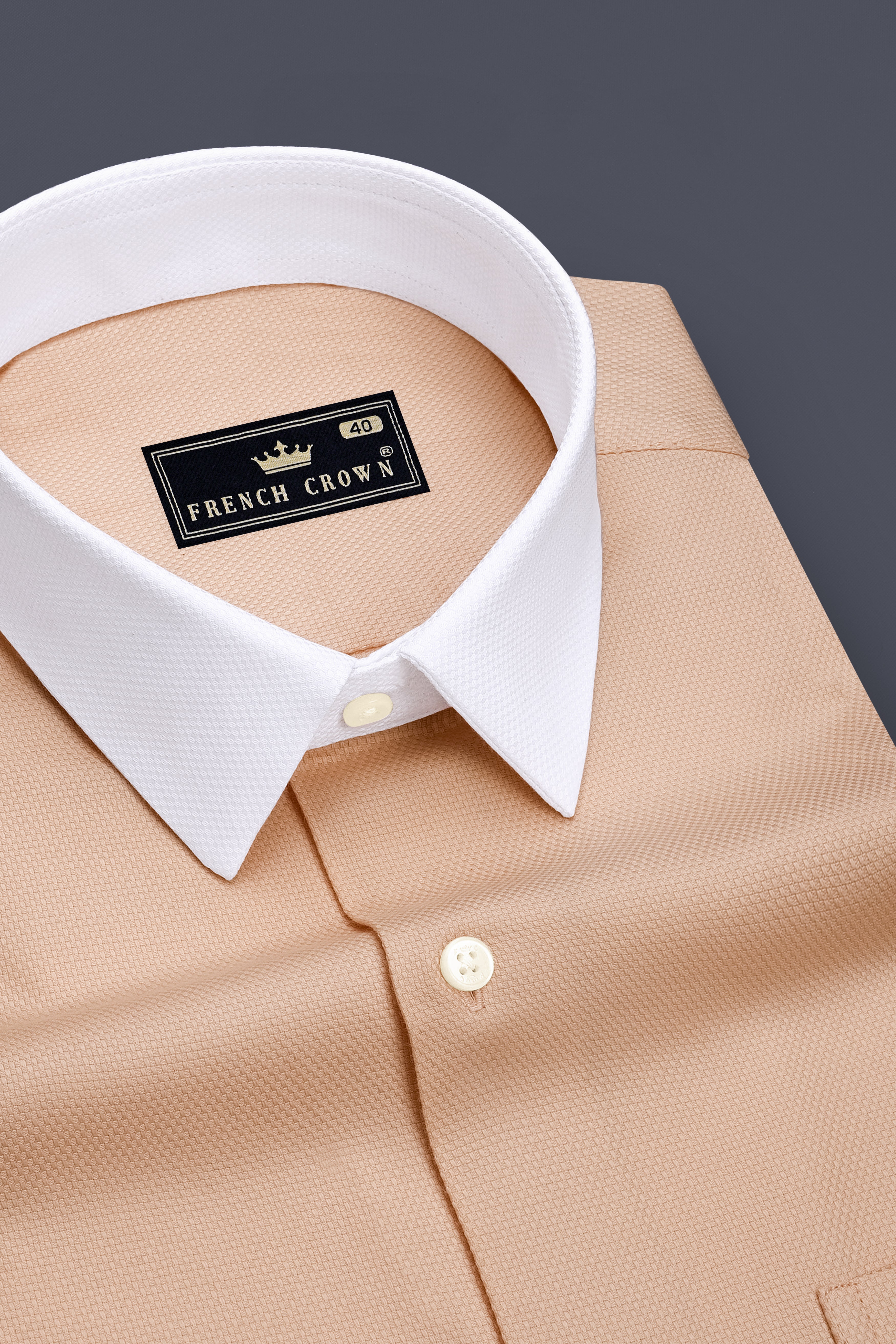 Veldt-Rodeo Dust Peach Dobby Textured Premium Giza Cotton White Cuff Collar Dress Shirt