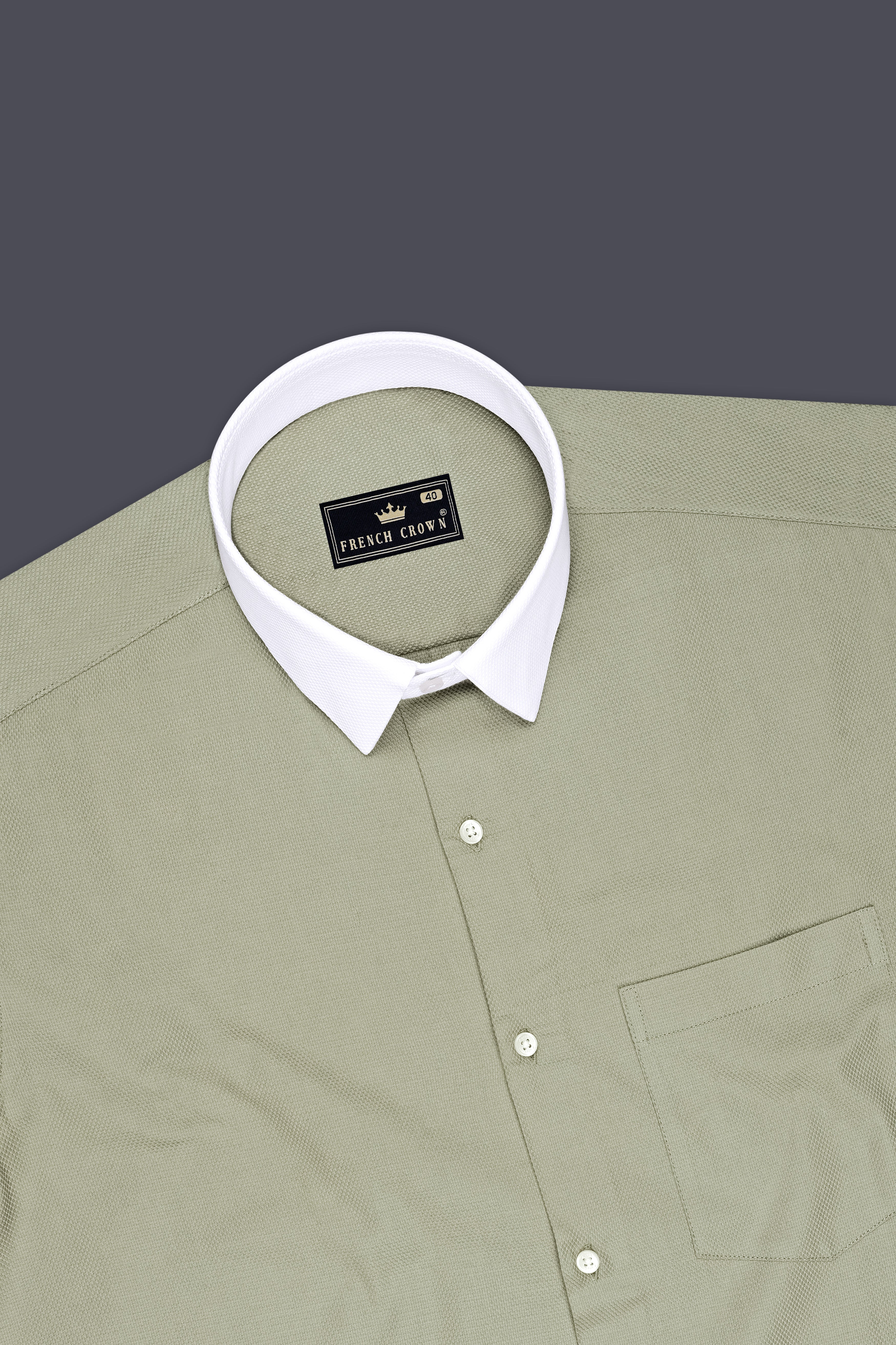 Viridian-Bitter Green Dobby Textured Premium Giza Cotton White Cuff Collar Dress Shirt