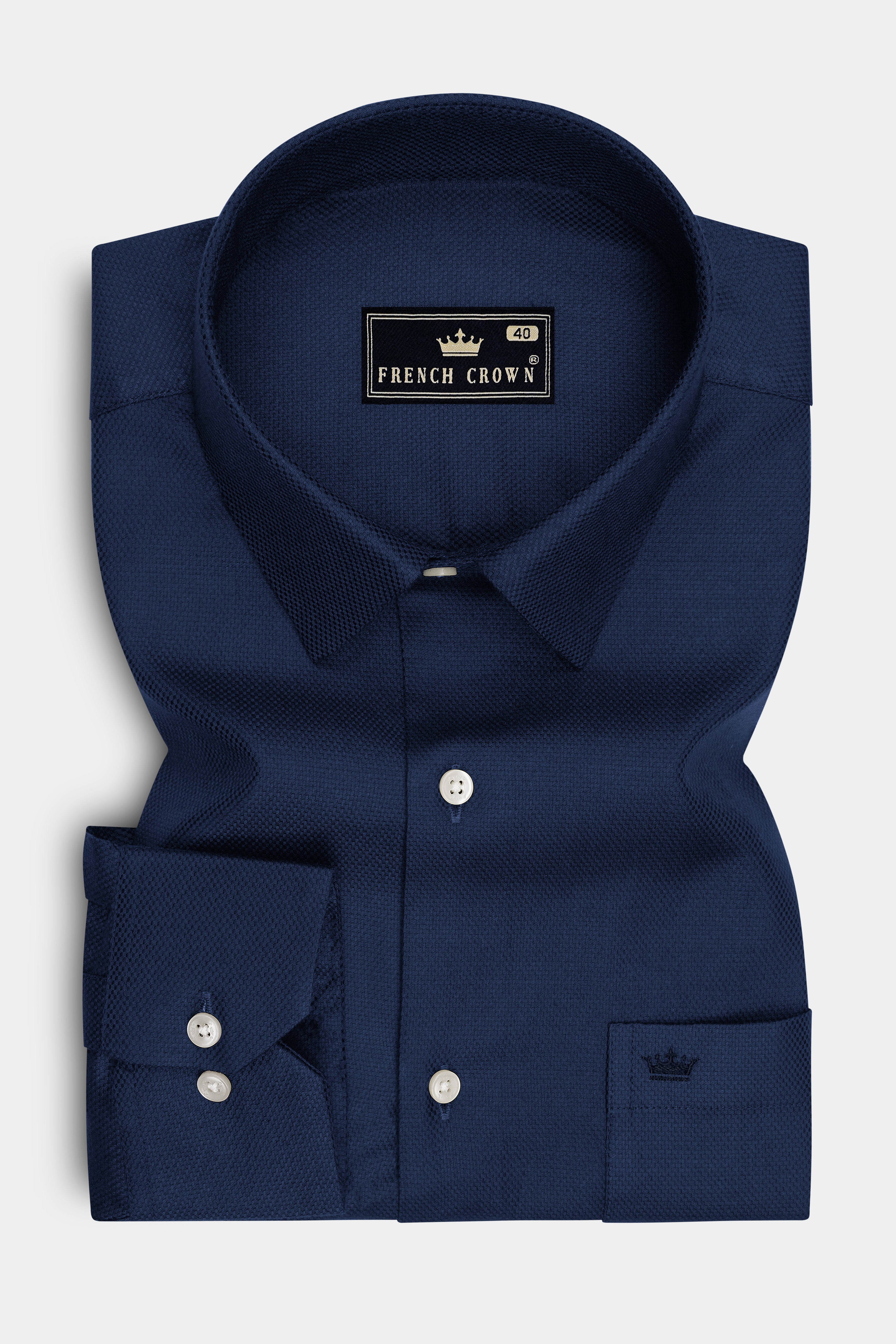Aegis-Ebony Navy Dobby Textured Premium Giza Cotton Dress Shirt