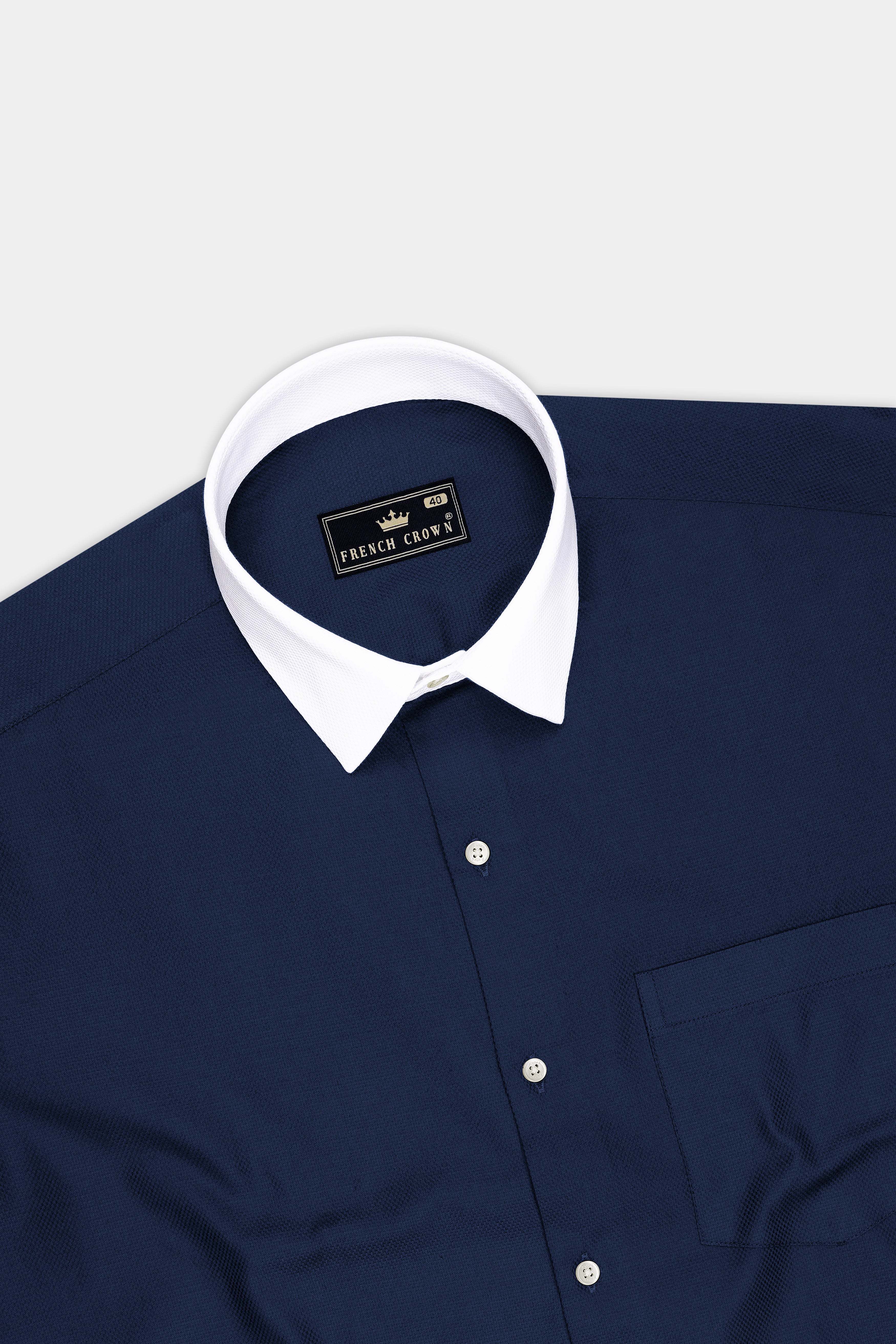 Aegis-Ebony Navy Dobby Textured Premium Giza Cotton White Cuff Collar Dress Shirt