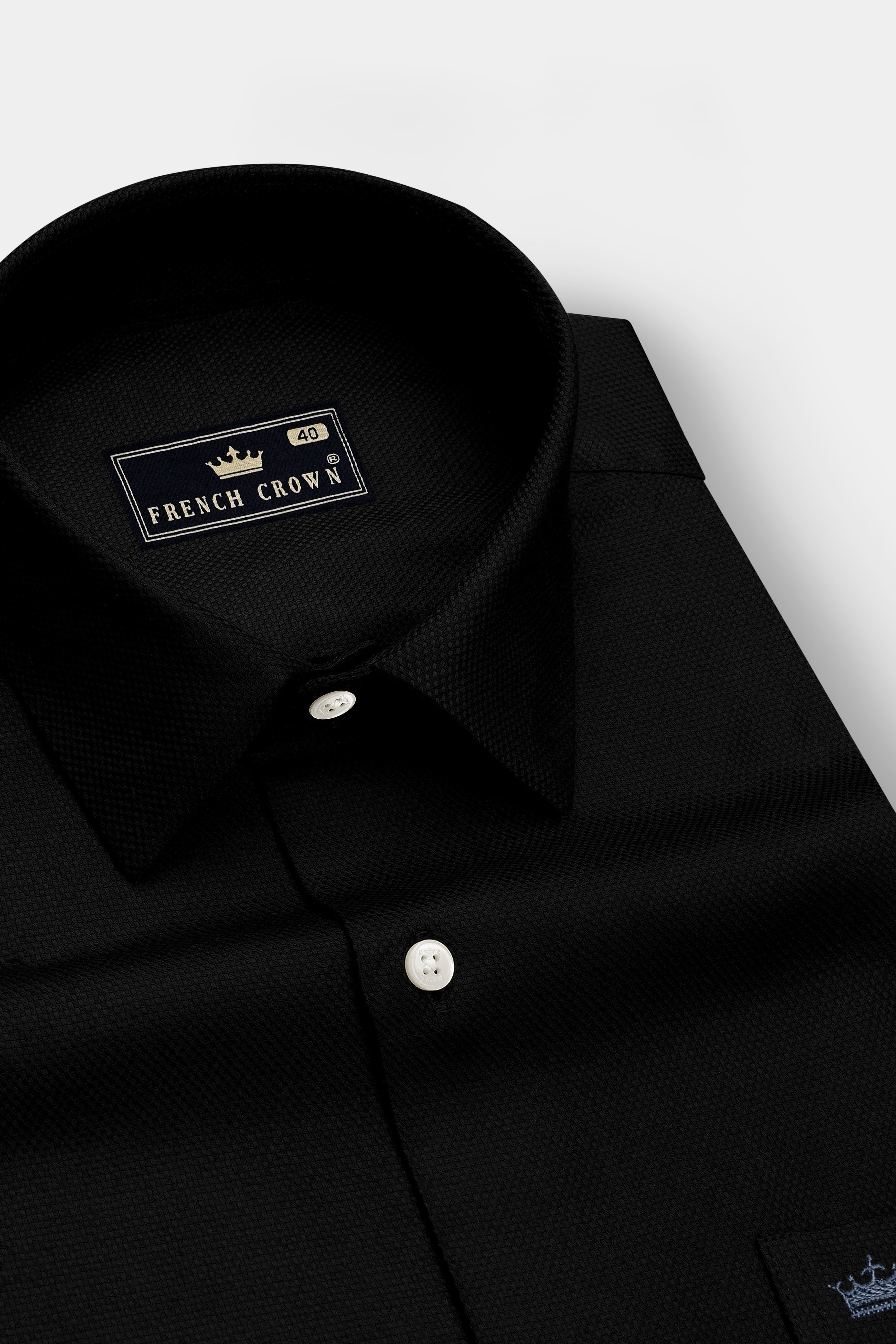 Nero-Jade Black Dobby Textured Premium Giza Cotton Dress Shirt