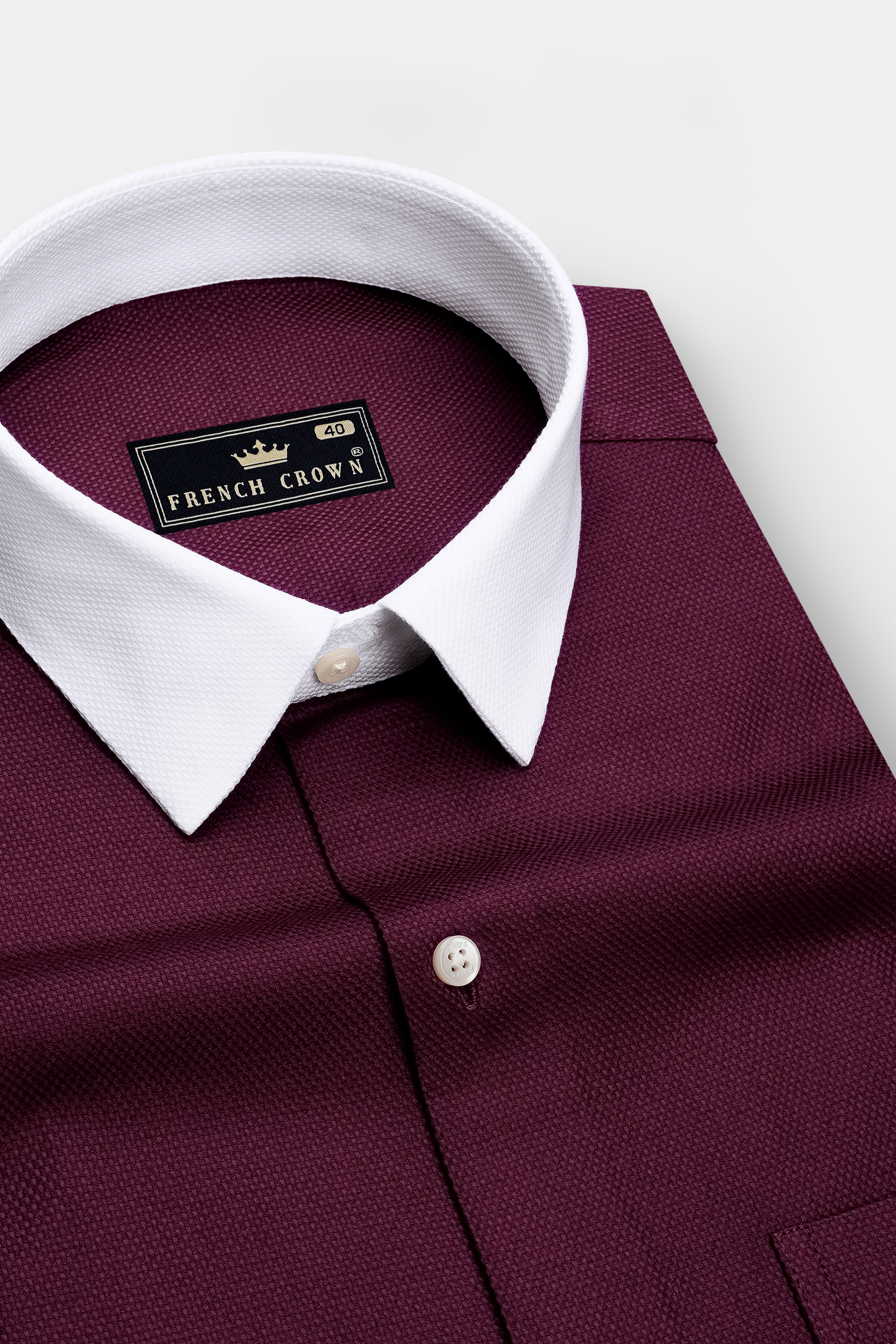 Violet-Crater Purple Dobby Textured Premium Giza Cotton White Cuff Collar Dress Shirt