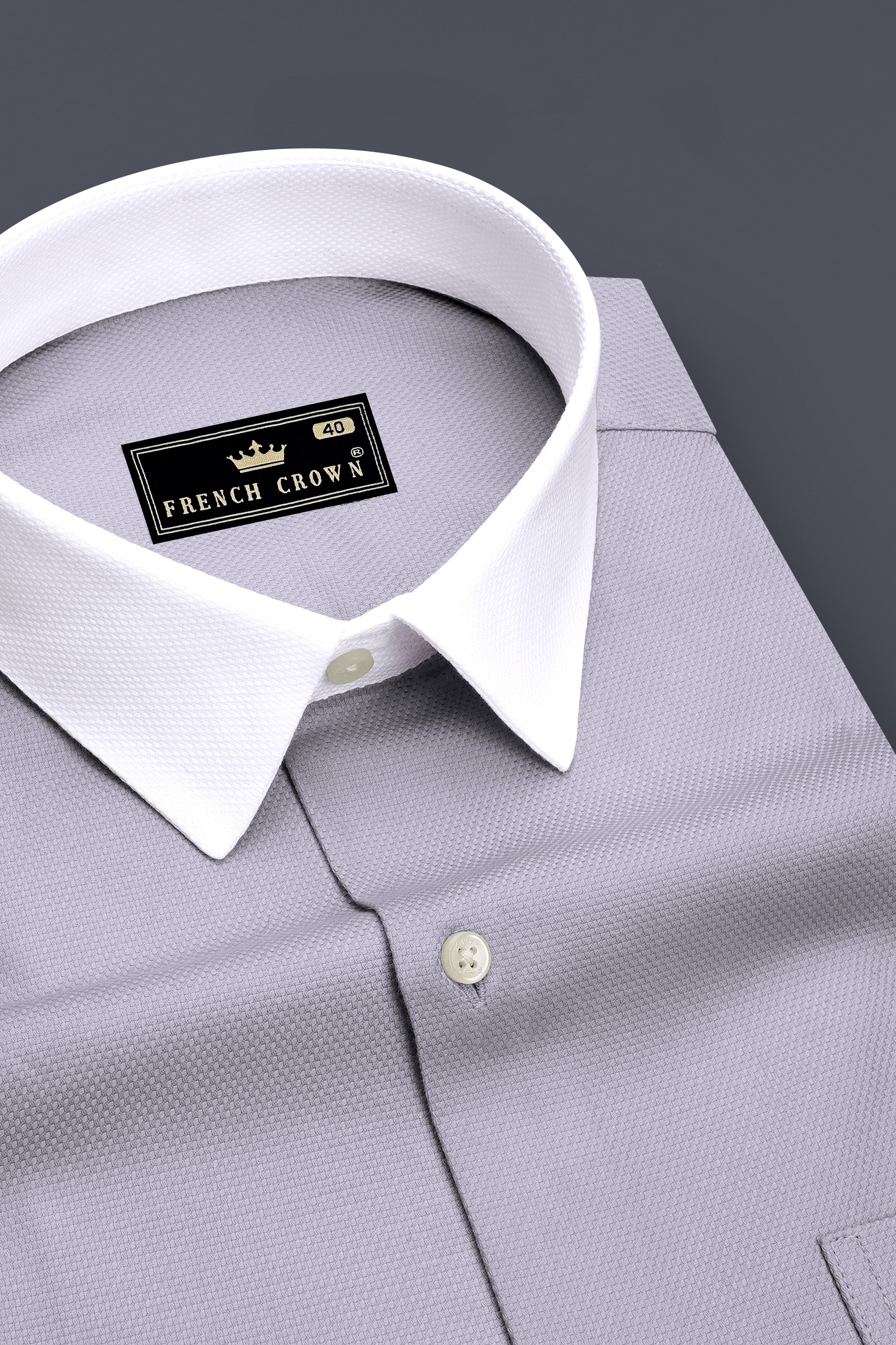 Silva-Wisteria Gray Dobby Textured Premium Giza Cotton White Cuff Collar Dress Shirt