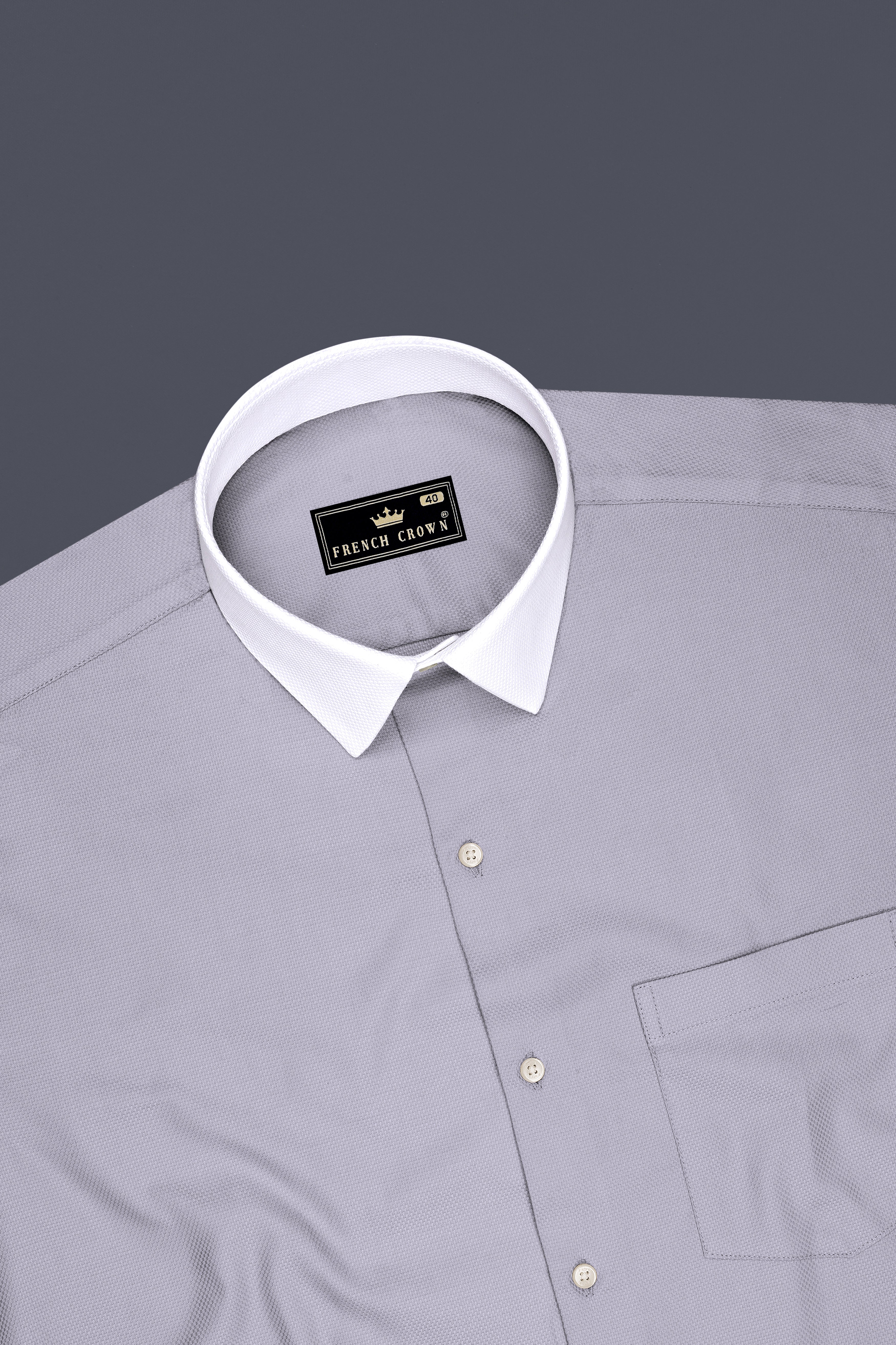 Silva-Wisteria Gray Dobby Textured Premium Giza Cotton White Cuff Collar Dress Shirt