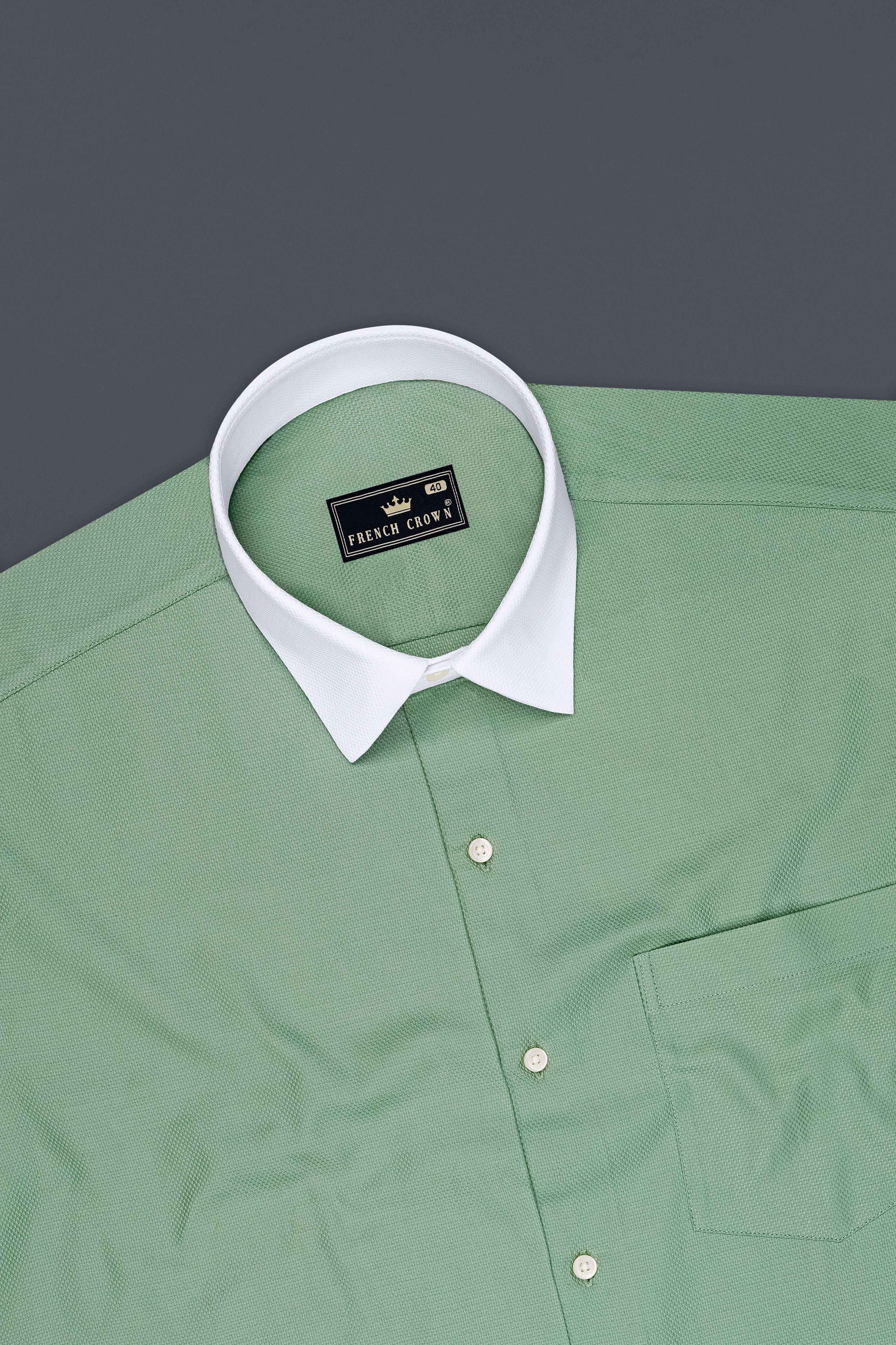 Crest-Cascade Green Dobby Textured Premium Giza Cotton White Cuff Collar Dress Shirt