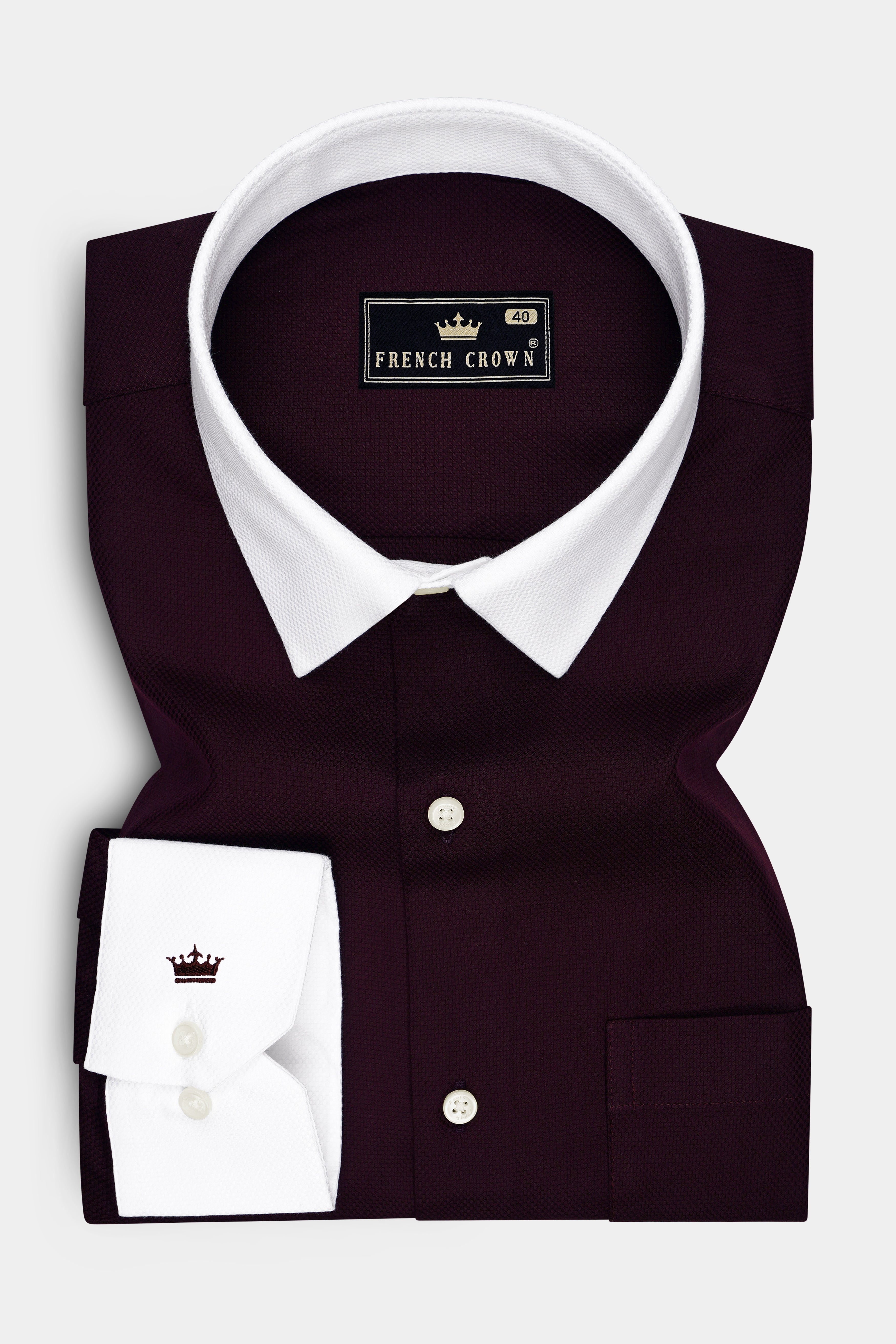 Nexus-Asphalt Purple Dobby Textured Premium Giza Cotton White Cuff Collar Dress Shirt