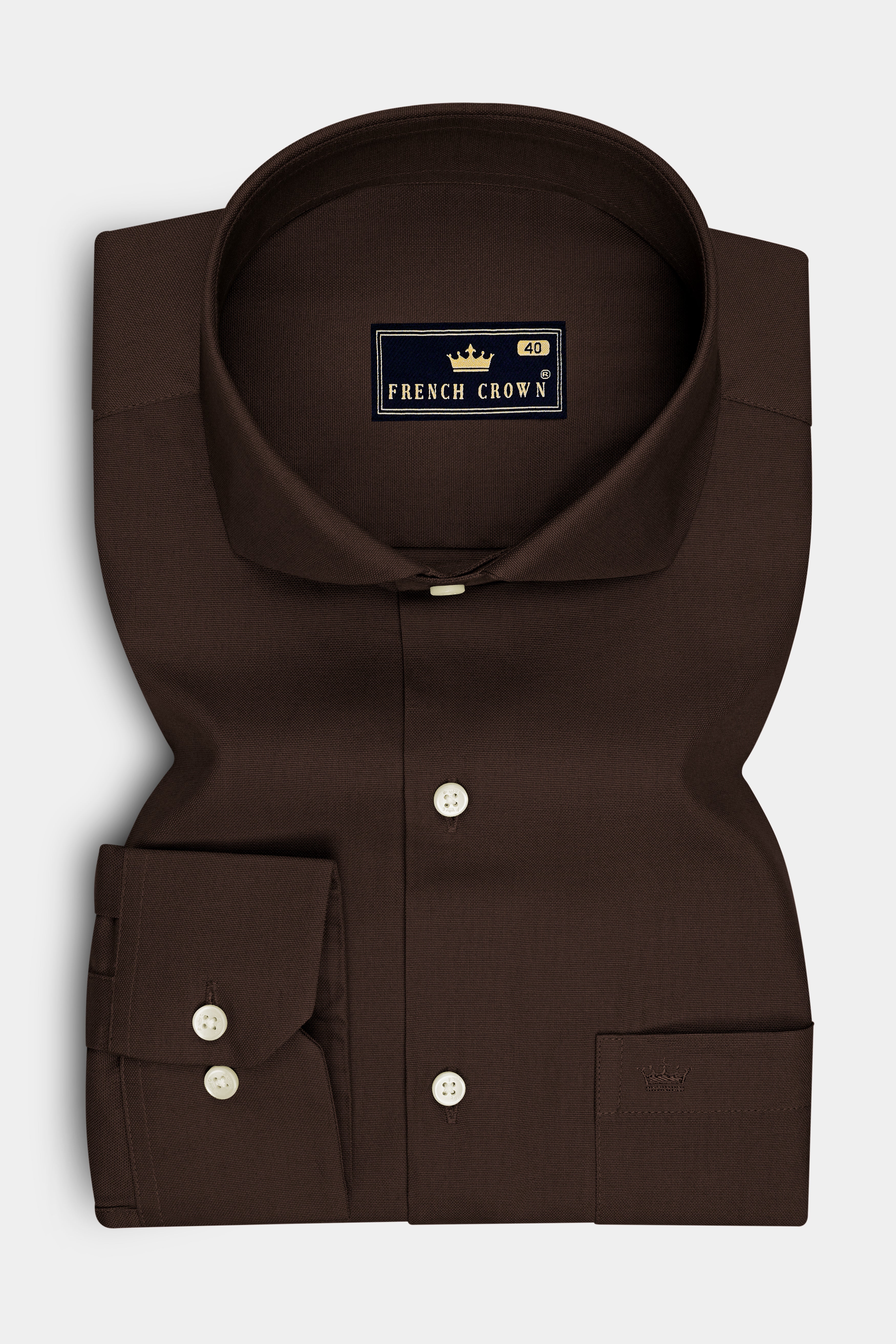 Russet-Iroko Brown Oxford Premium Cotton Dress Cut Away Shirt