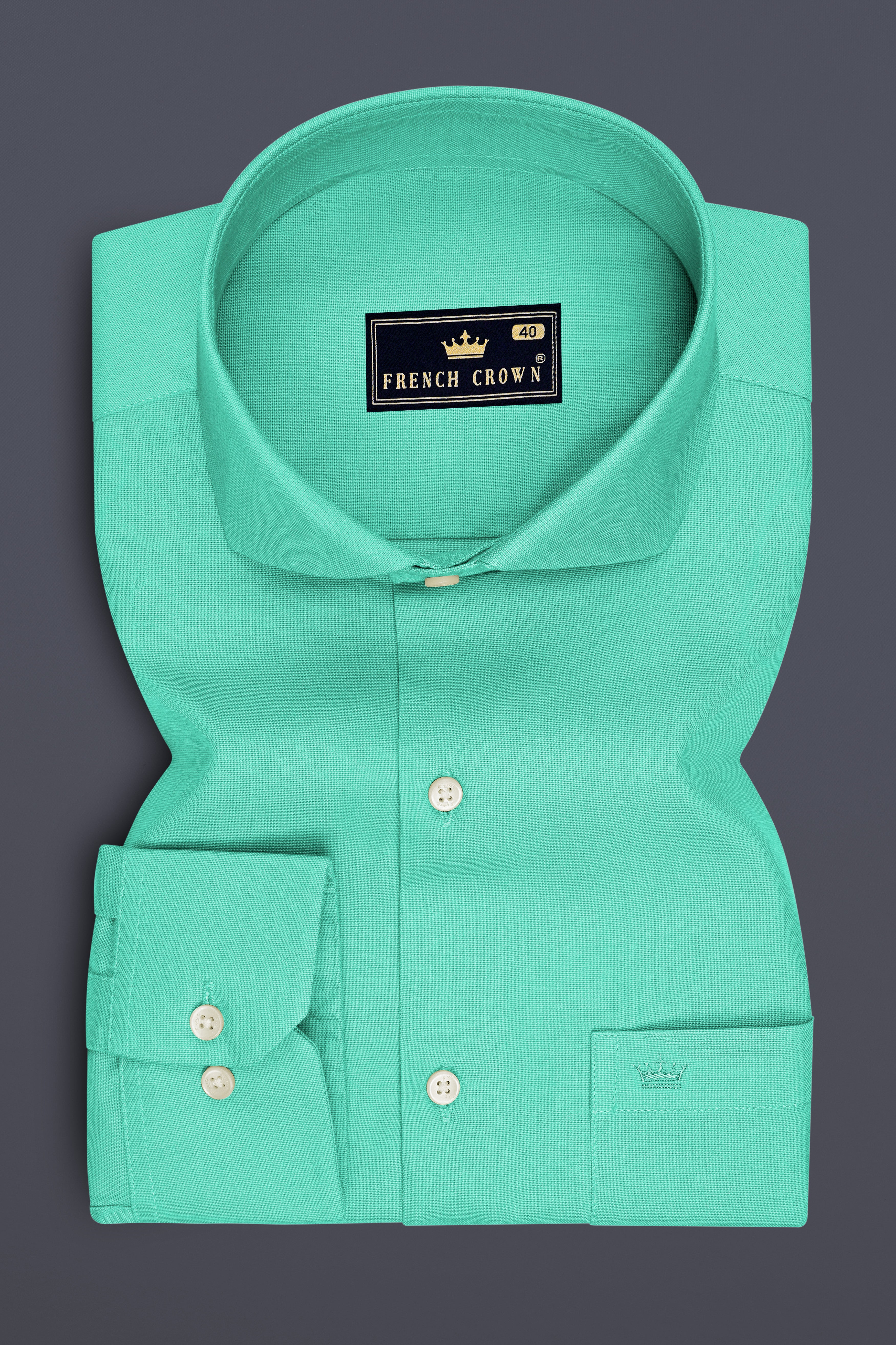 Olvian-Bermude Green Oxford Premium Cotton Dress Cut Away Shirt