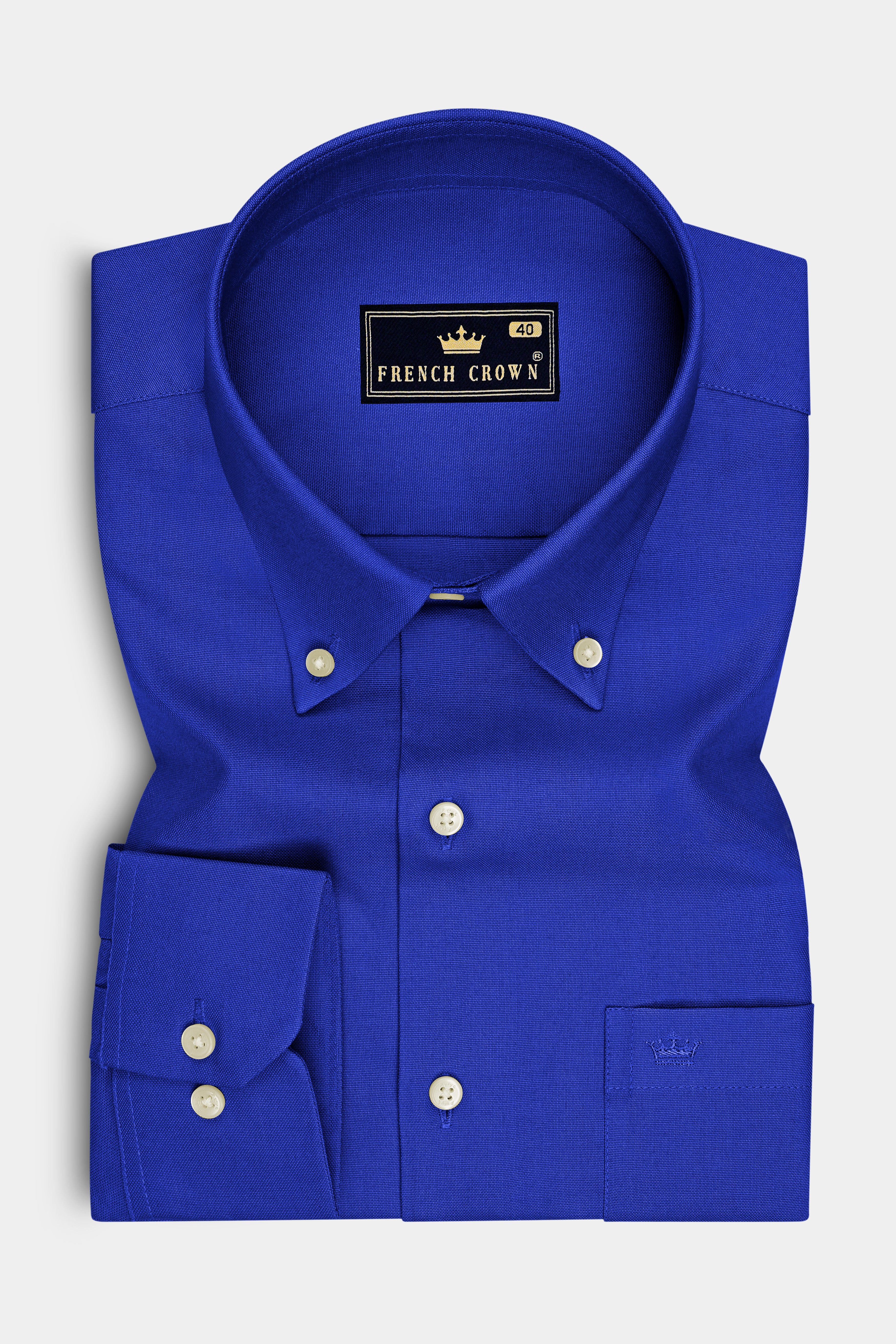 Azuro-Indigo Blue Oxford Premium Cotton Dress Button Down Shirt