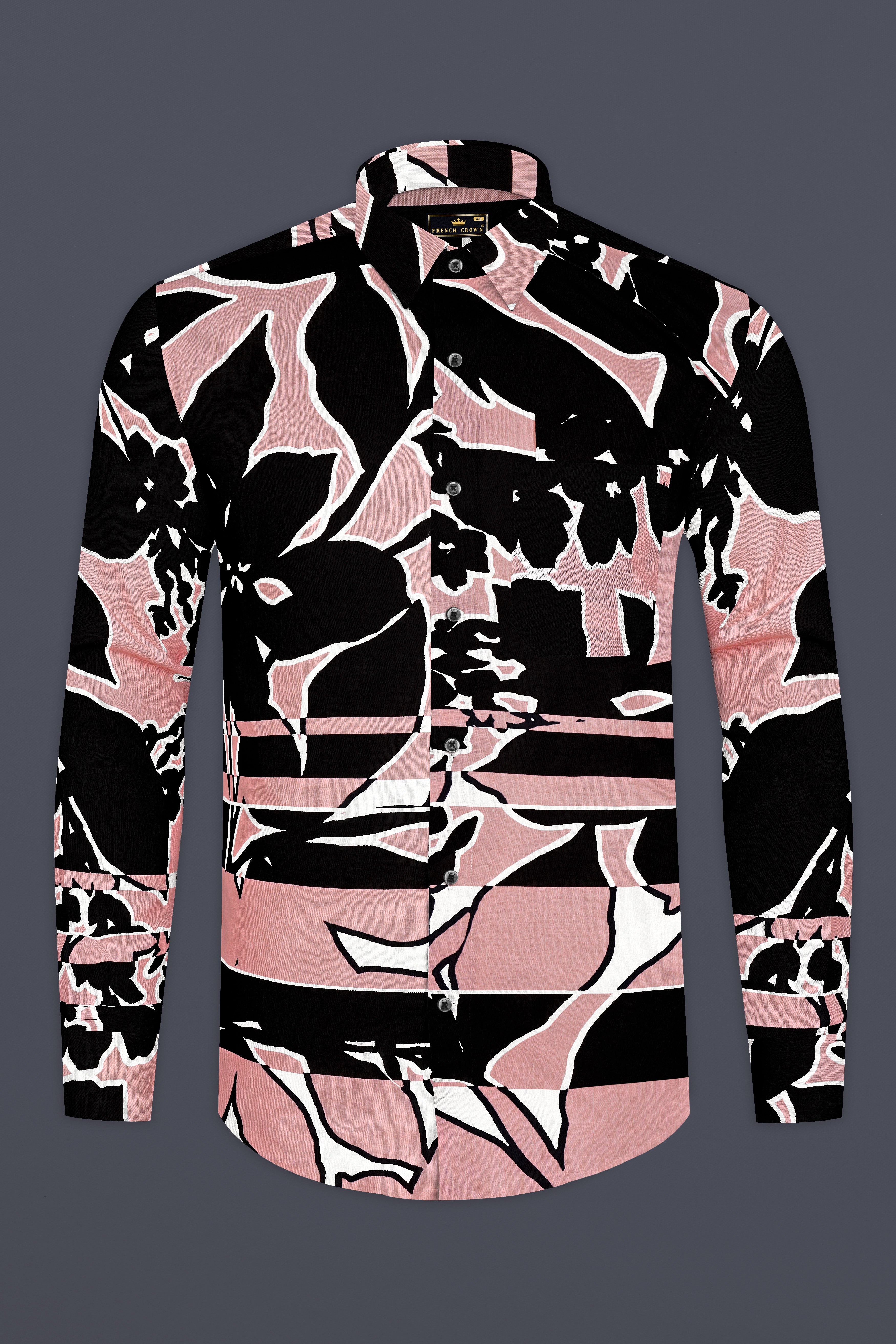 Mosaic-Careys Pink And Jade Black Abstract Printed Luxurious Linen Casual Shirt