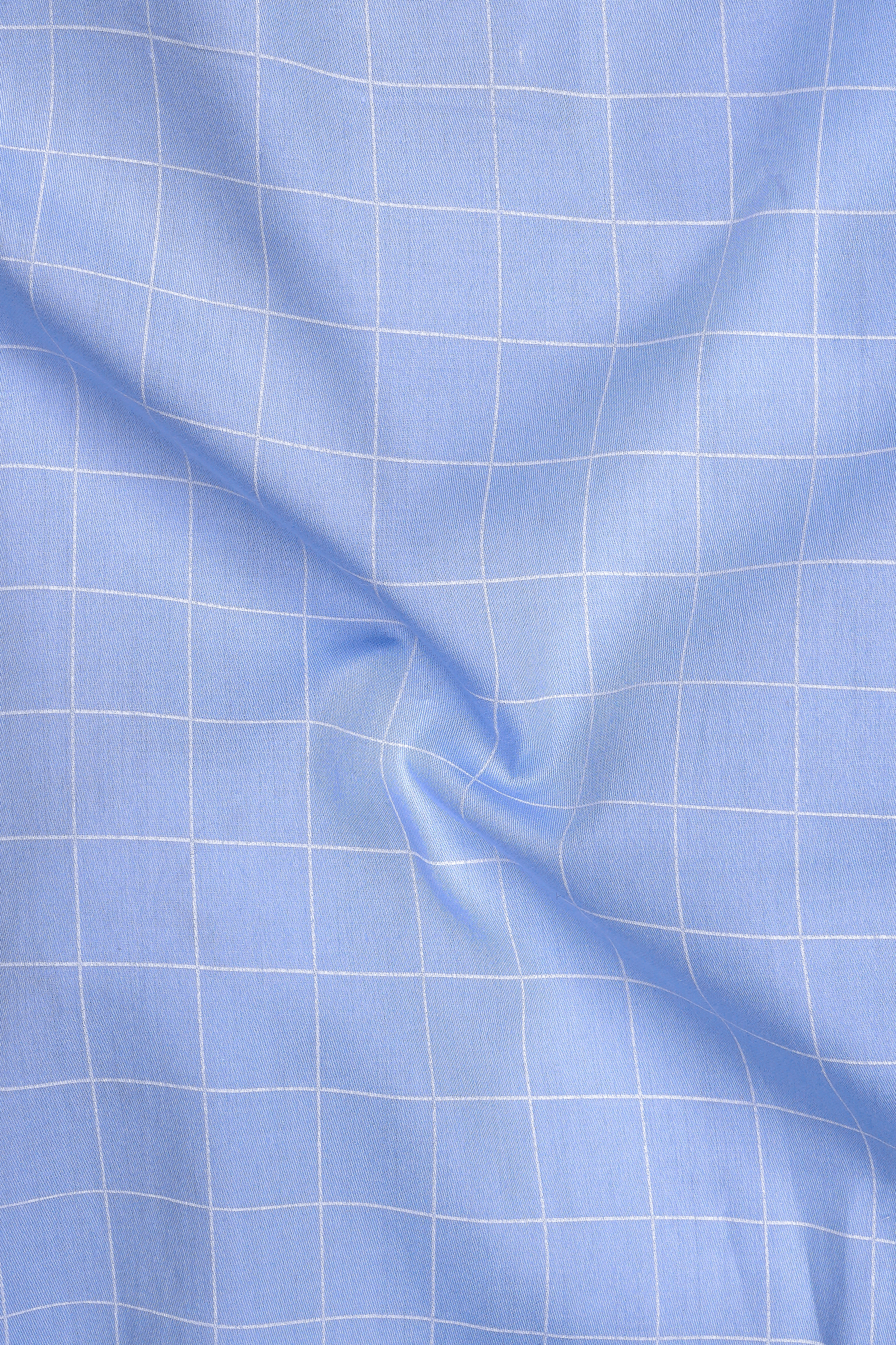Aether-Cloudy Blue And Bright White Windowpane Subtle Sheen Soft Premium Cotton Dress Shirt