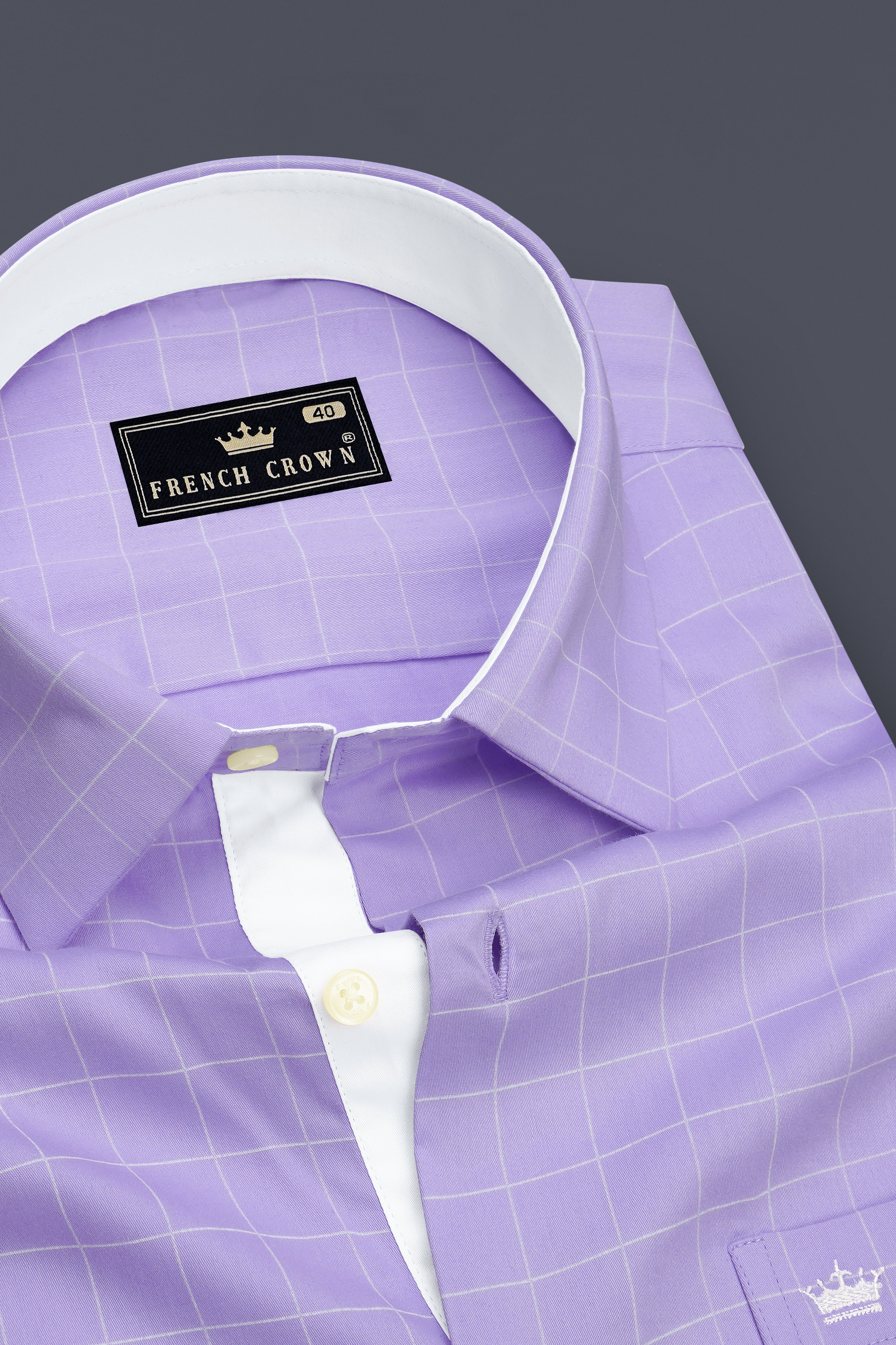 Lumis-Biloba Purple And Bright White Windowpane Subtle Sheen Soft Premium Cotton Dress Shirt
