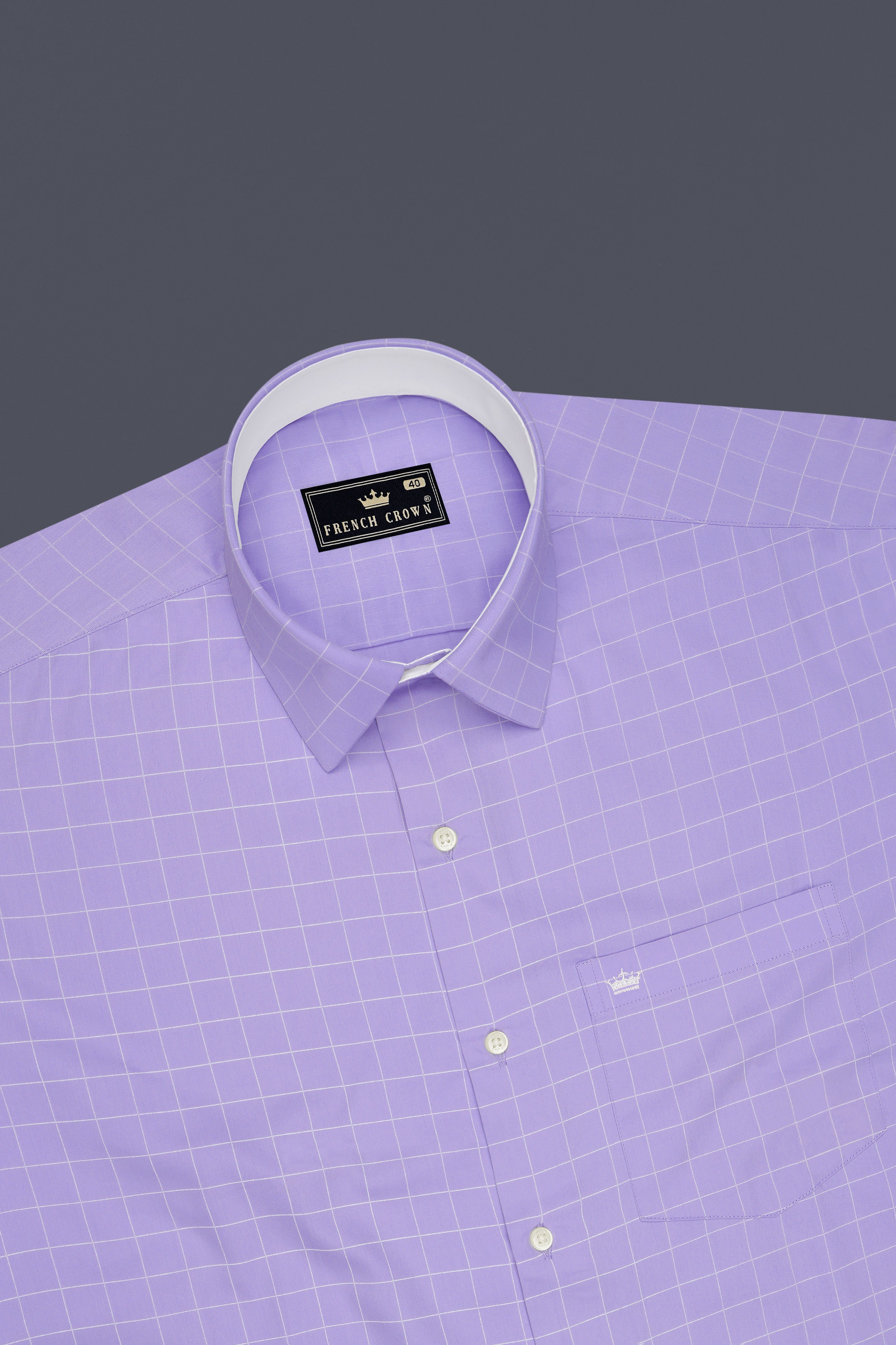 Lumis-Biloba Purple And Bright White Windowpane Subtle Sheen Soft Premium Cotton Dress Shirt