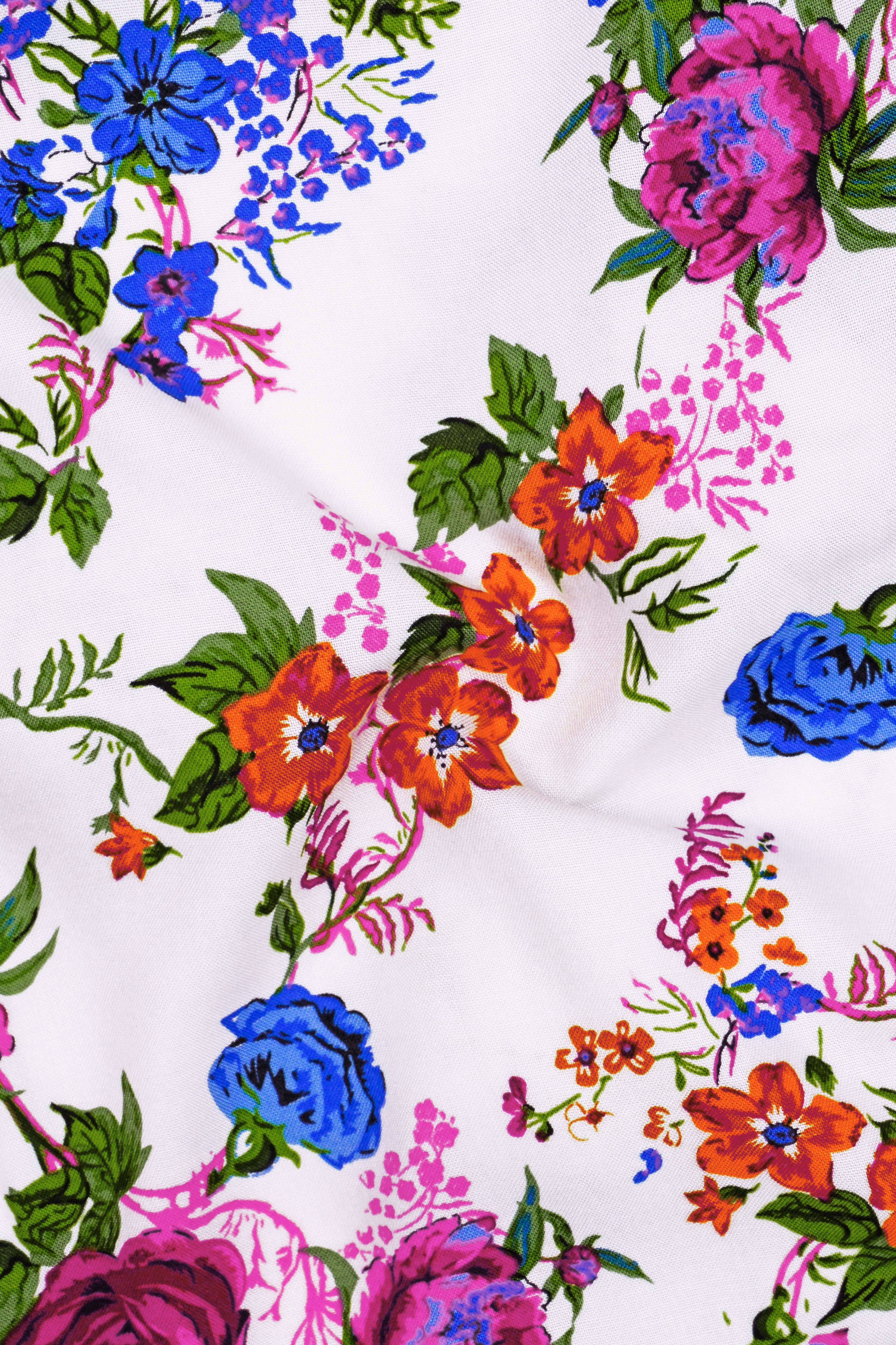 Floreo-Bright White And Disco Pink Botanical Floral Printed Super Soft Tencel Casual Shirt