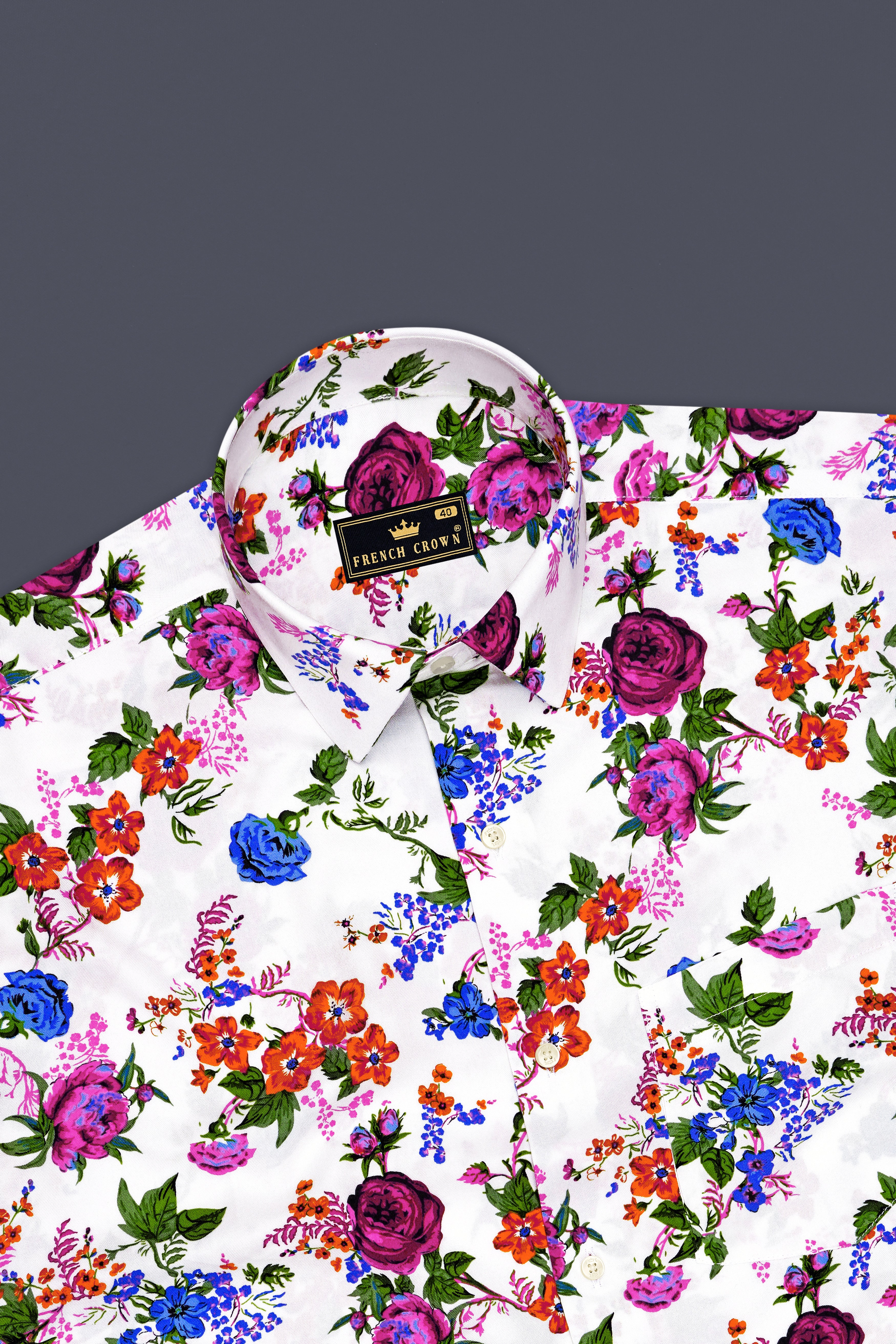 Floreo-Bright White And Disco Pink Botanical Floral Printed Super Soft Tencel Casual Shirt