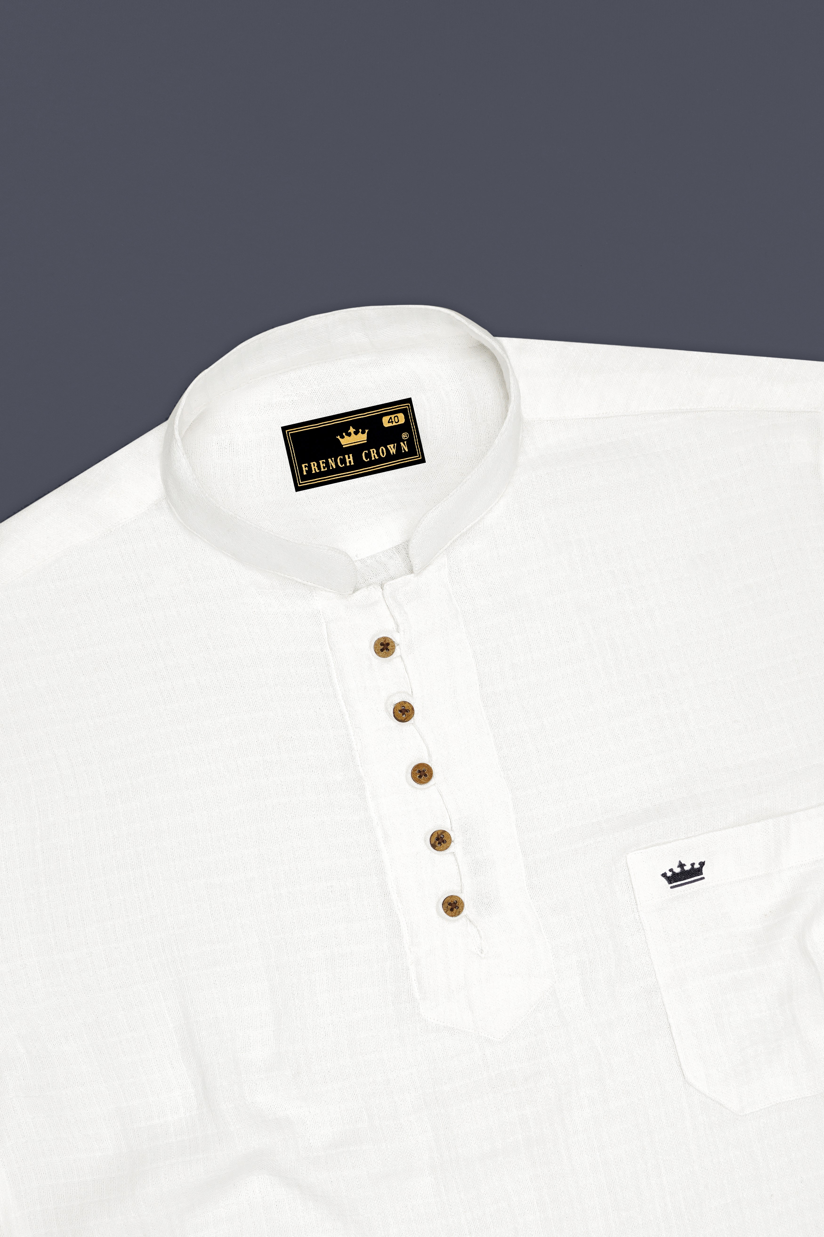 Orien-Merino White Textured Luxurious Linen Casual Kurta Shirt