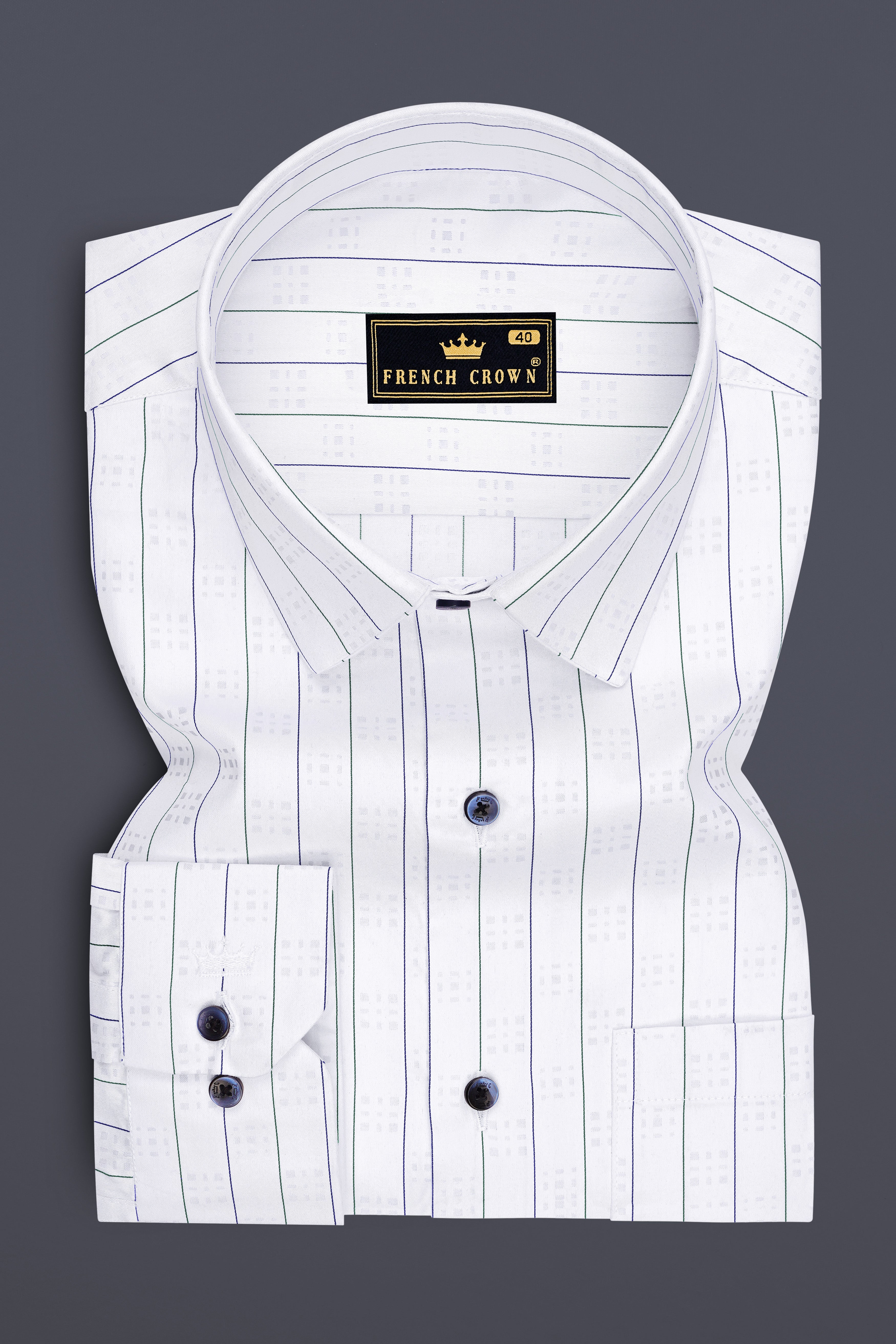Lumine-Bright White Dobby Striped Premium Giza Cotton Dress Shirt