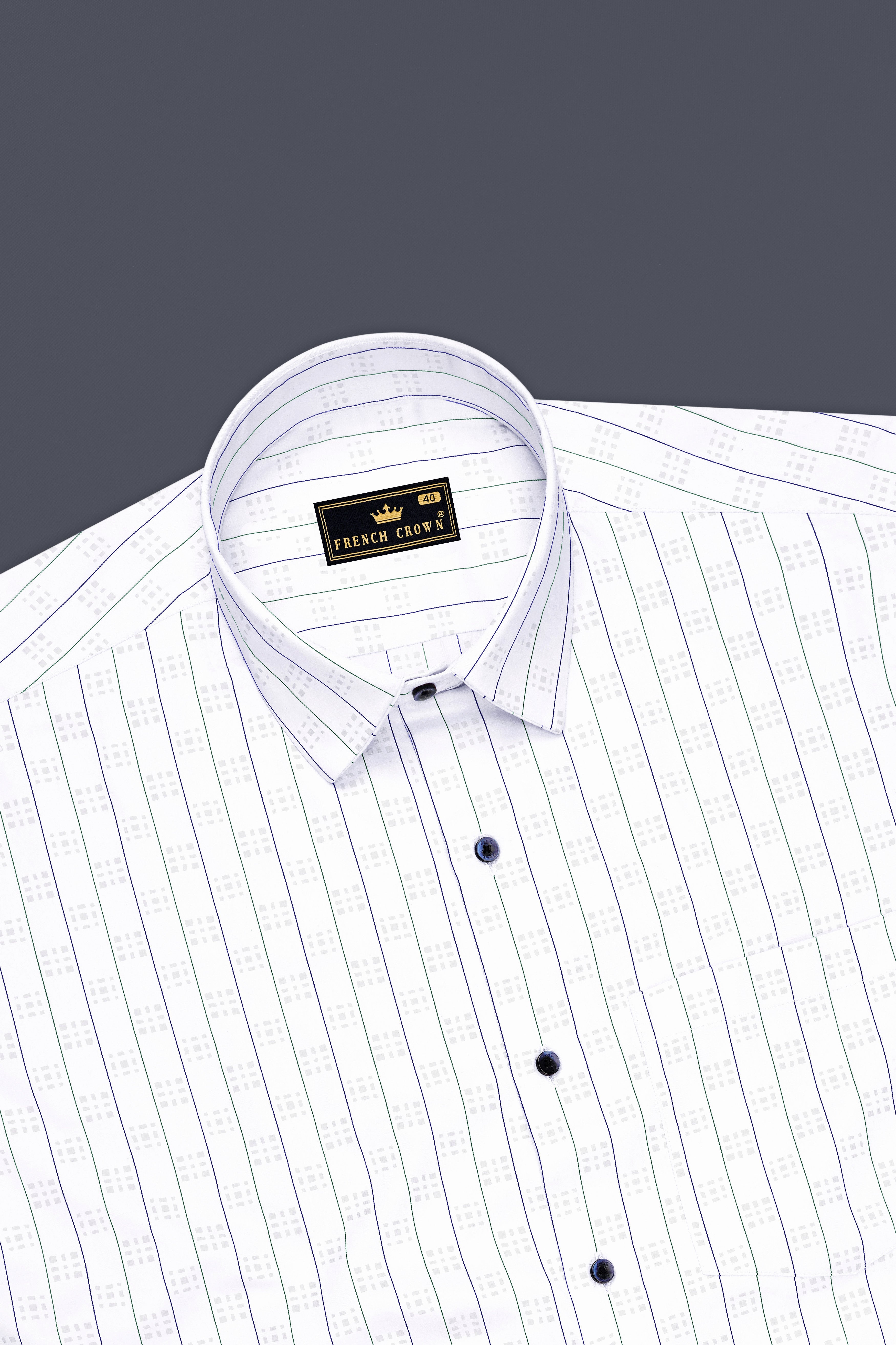 Lumine-Bright White Dobby Striped Premium Giza Cotton Dress Shirt