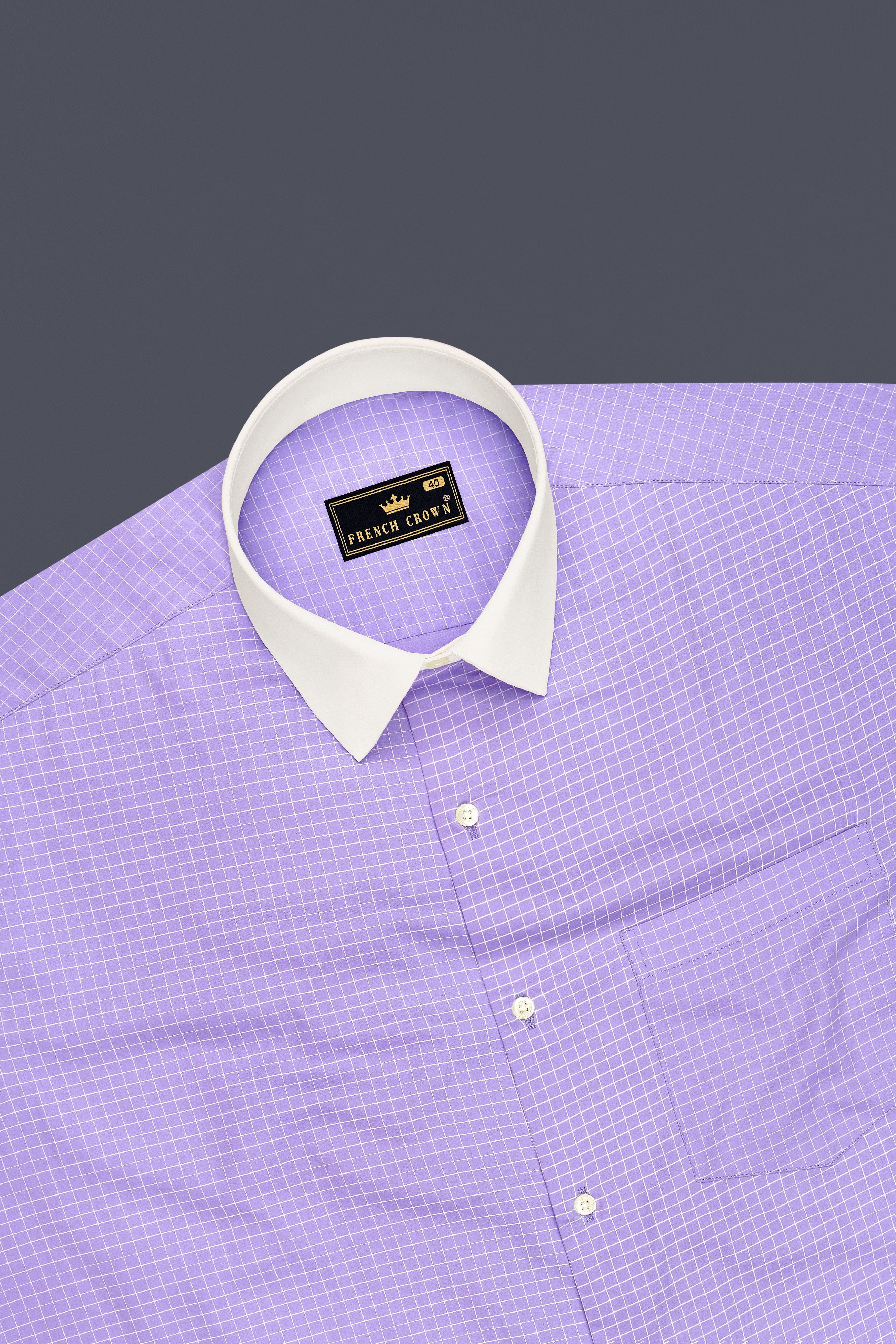 Prism-Prelude Purple And Bright White Plaid Subtle Sheen Super Soft Premium Cotton White Cuff Collar Casual Shirt