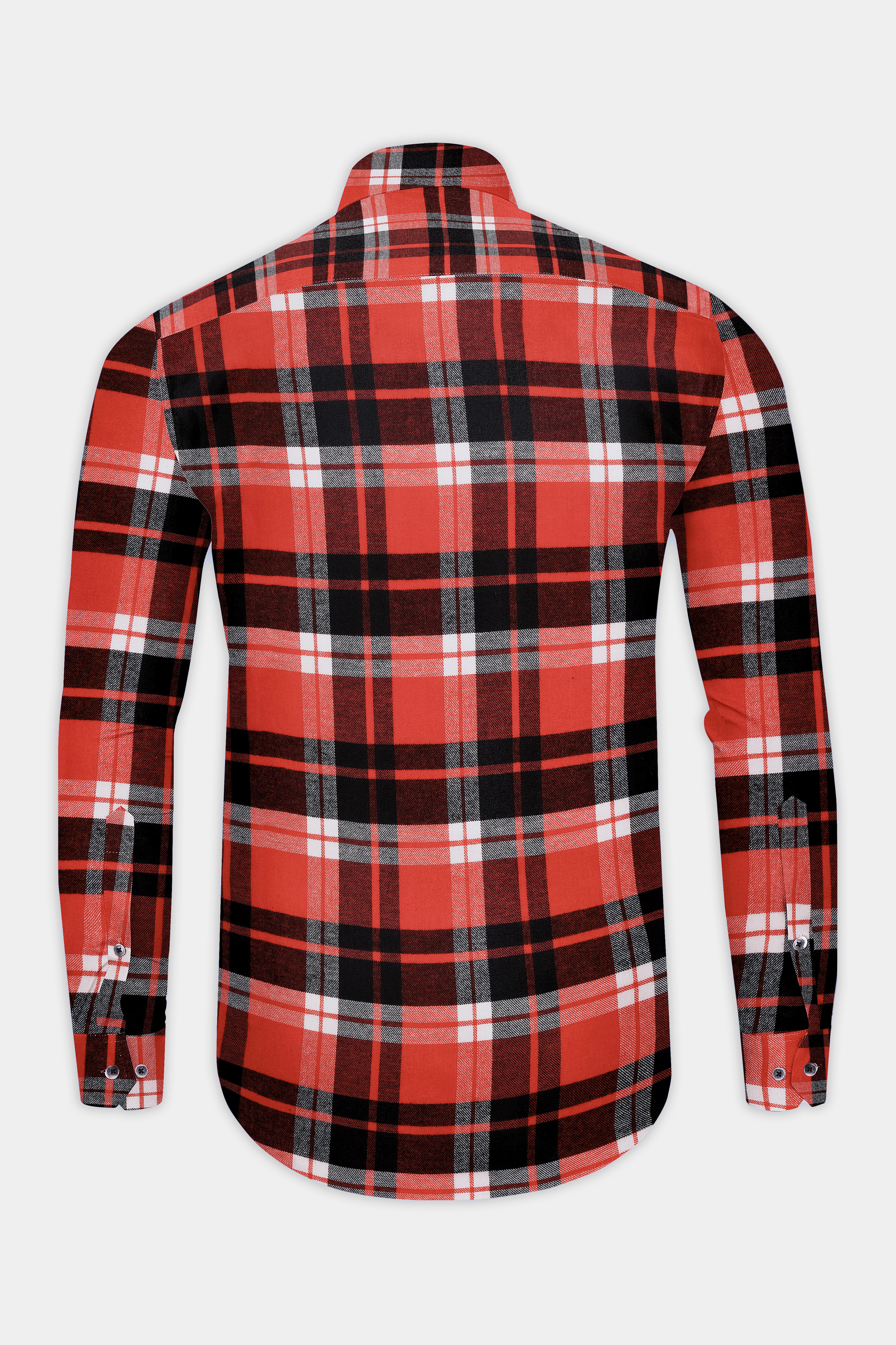 Harrow-Cinnabar Orange And Jade Black Plaid Flannel Premium Cotton Designer Casual Shirt