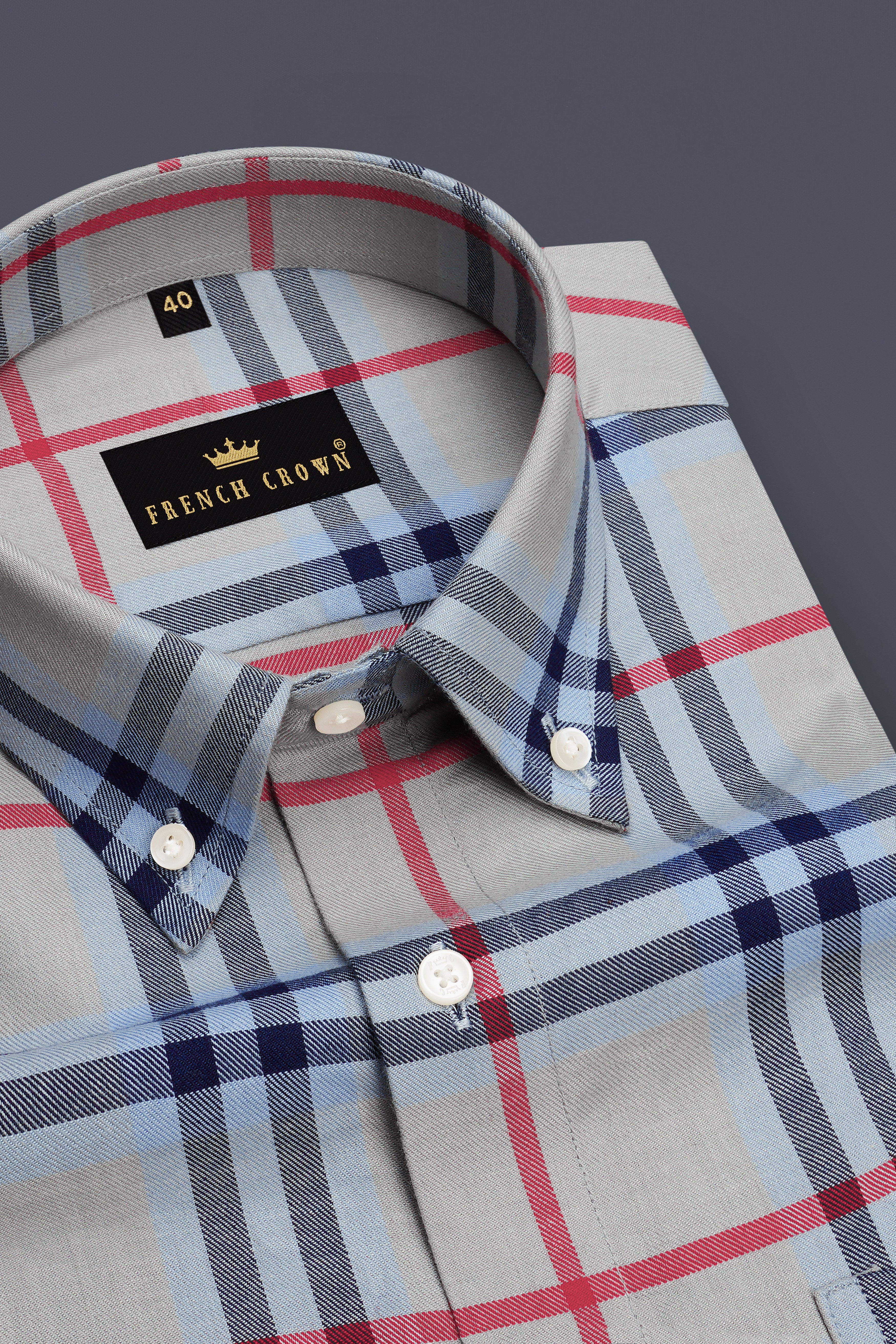 Atlas-Cloud Gray And Nile Blue Plaid Twill Premium Cotton Casual Shirt