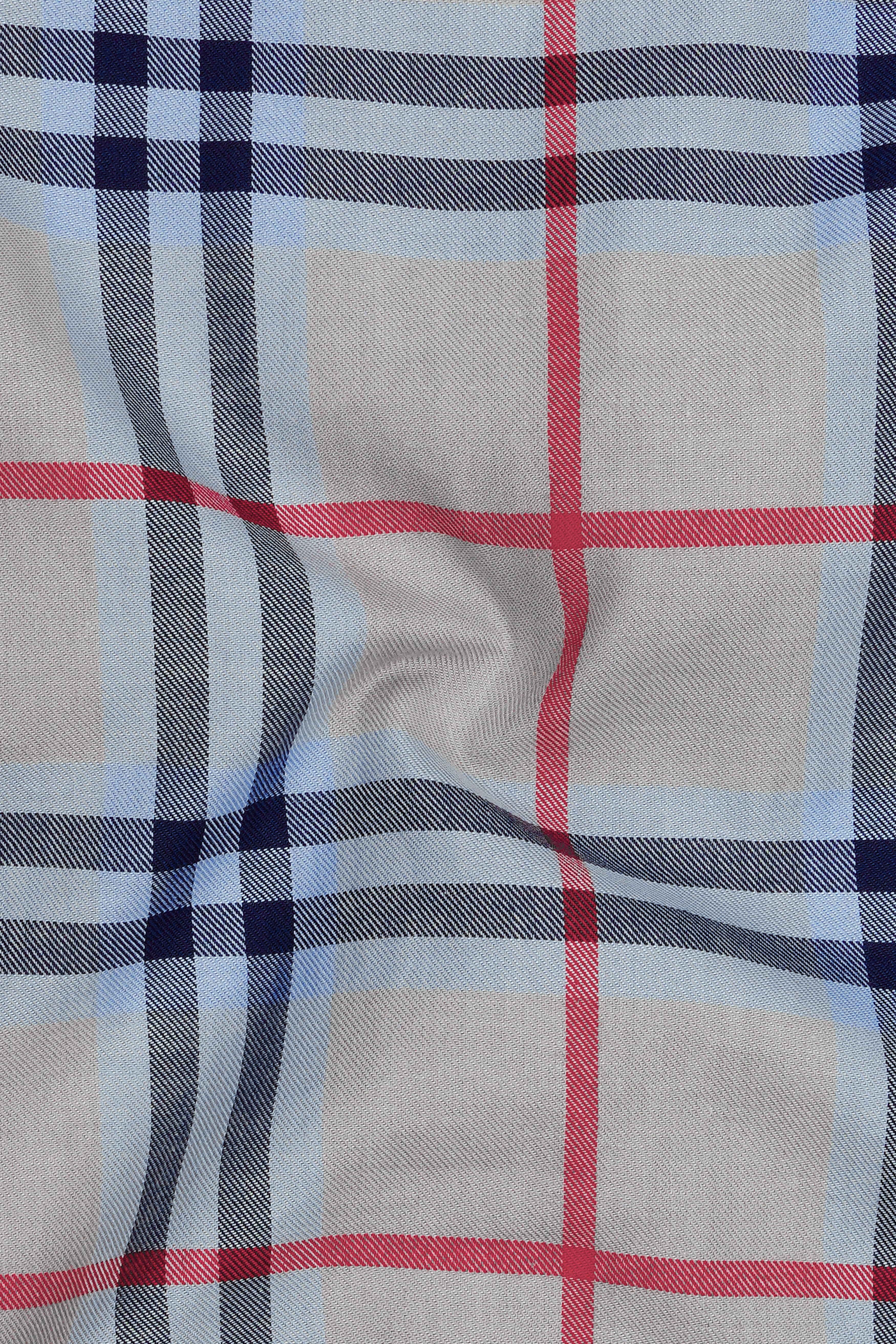 Atlas-Cloud Gray And Nile Blue Plaid Twill Premium Cotton Casual Shirt