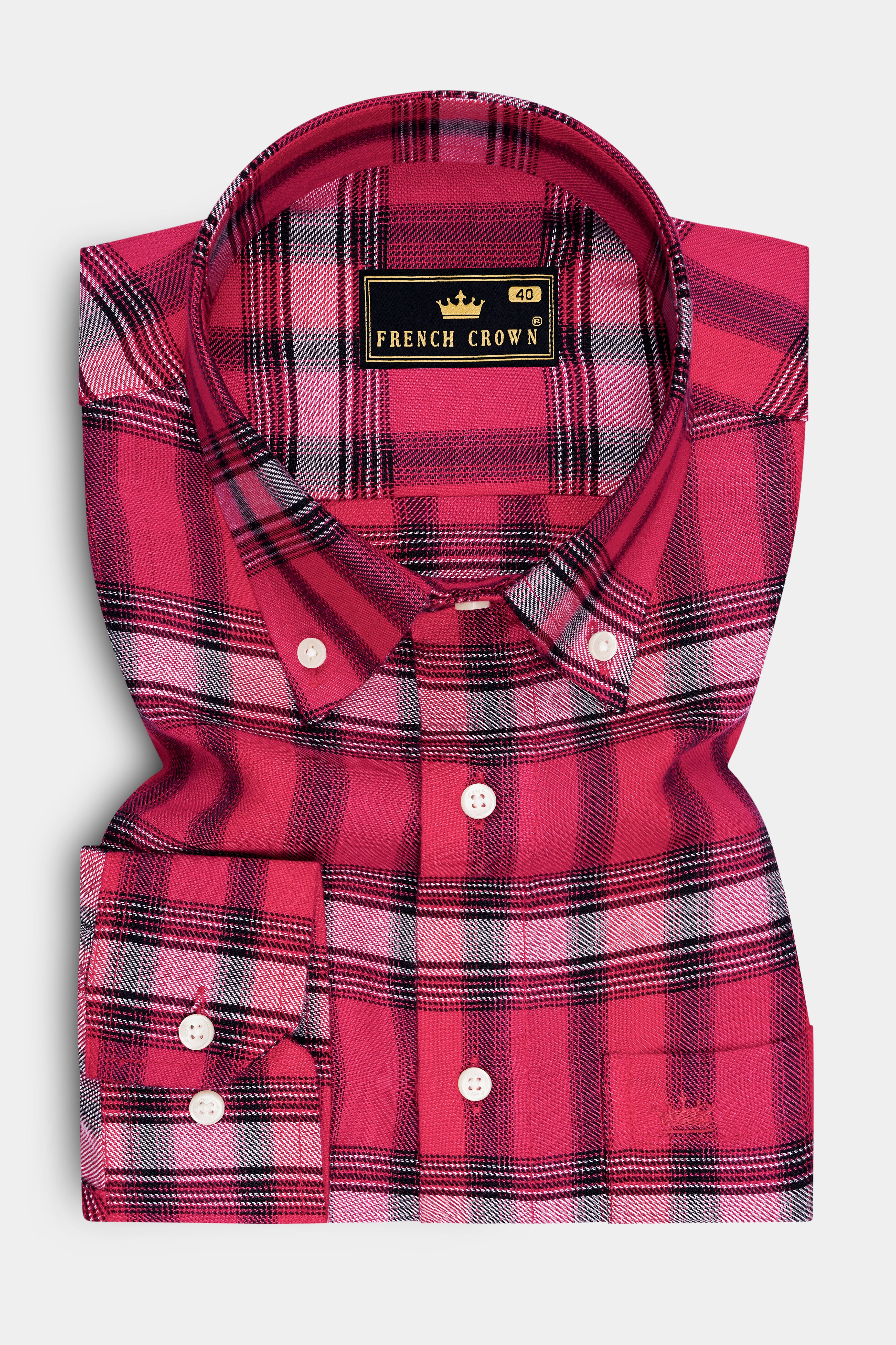 Blush-Cerise Pink Plaid Super Soft Tencel Casual Shirt