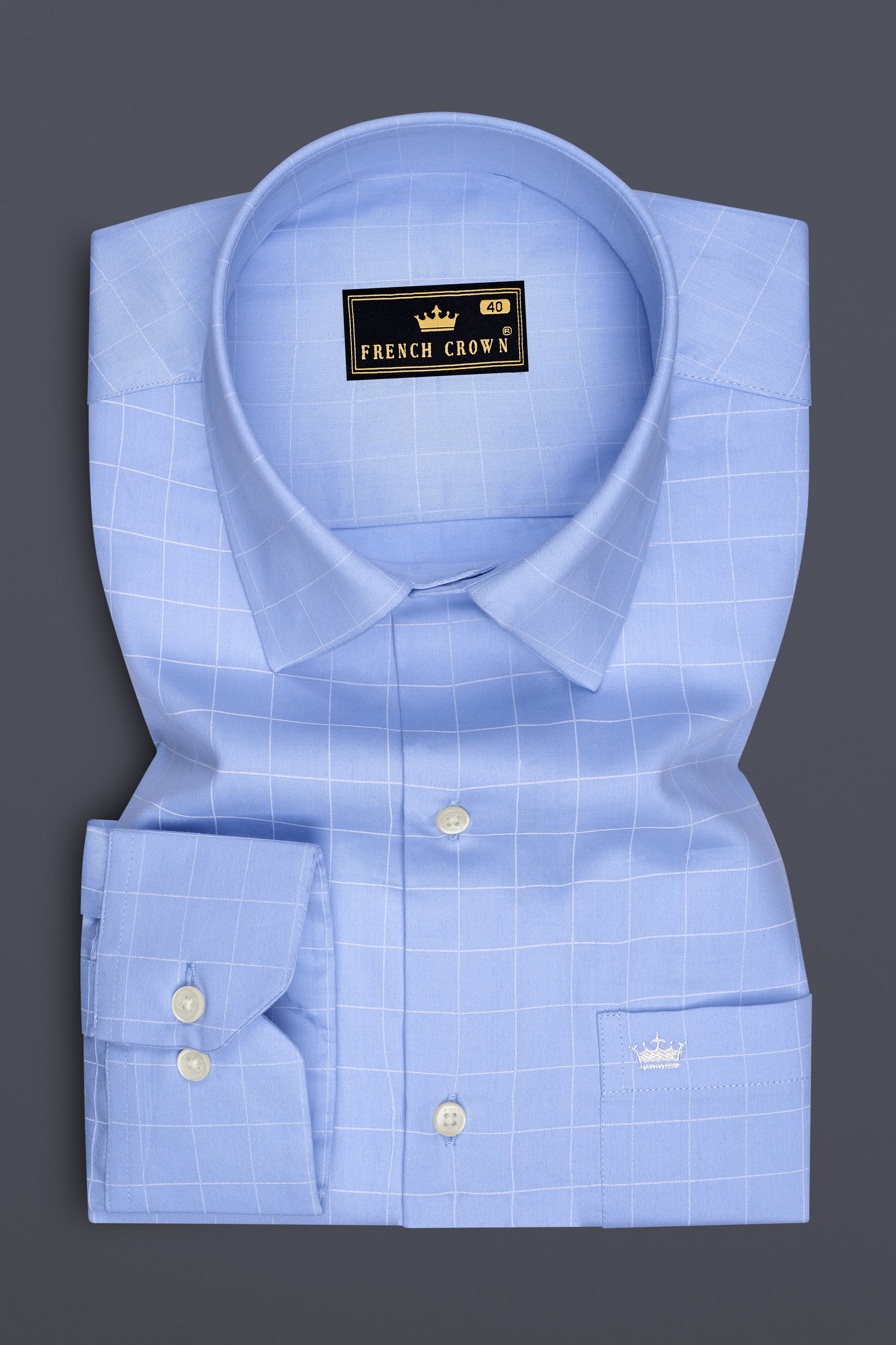 Aether-Cloudy Blue And Bright White Windowpane Subtle Sheen Super Soft Premium Cotton Dress Shirt