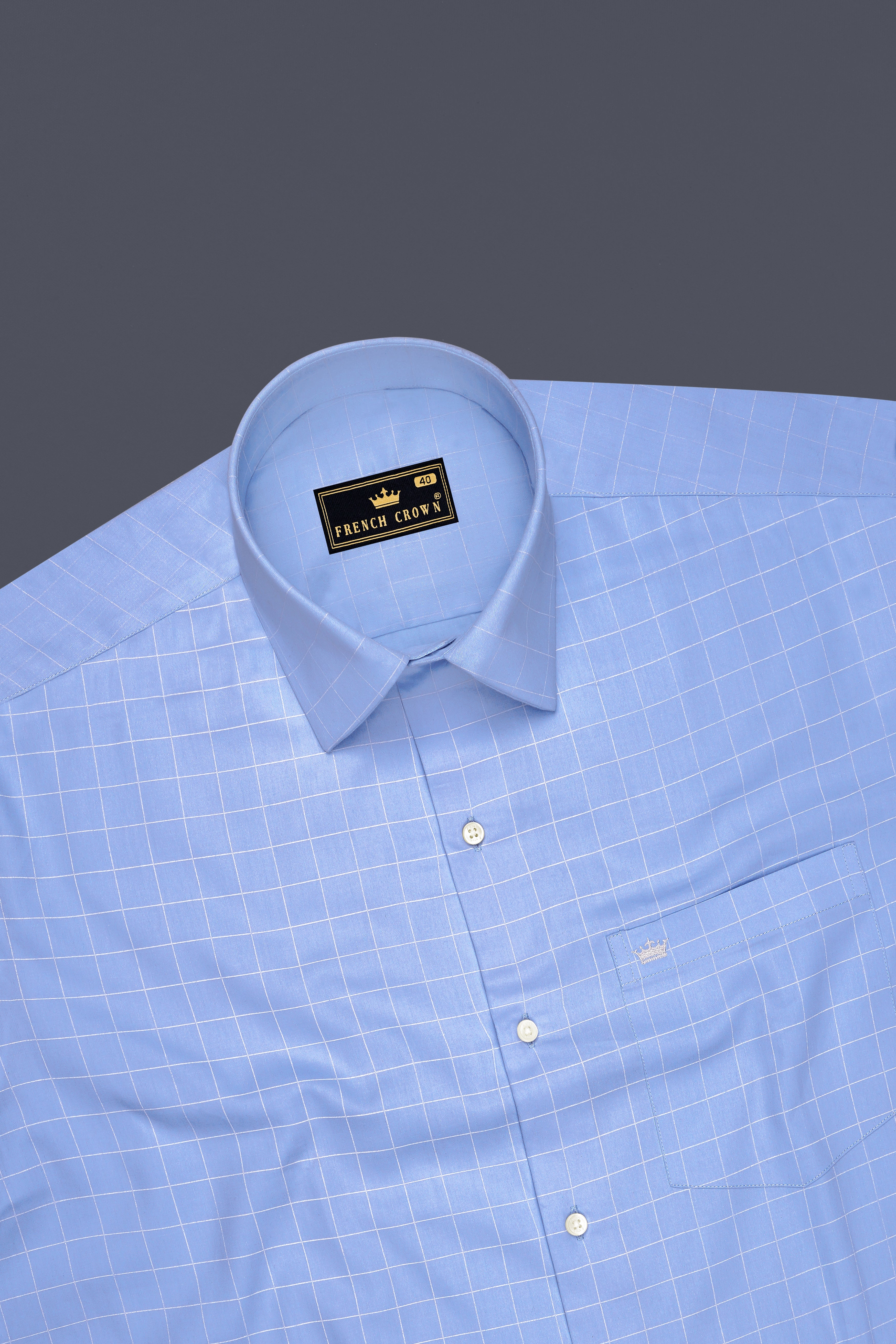 Aether-Cloudy Blue And Bright White Windowpane Subtle Sheen Super Soft Premium Cotton Dress Shirt
