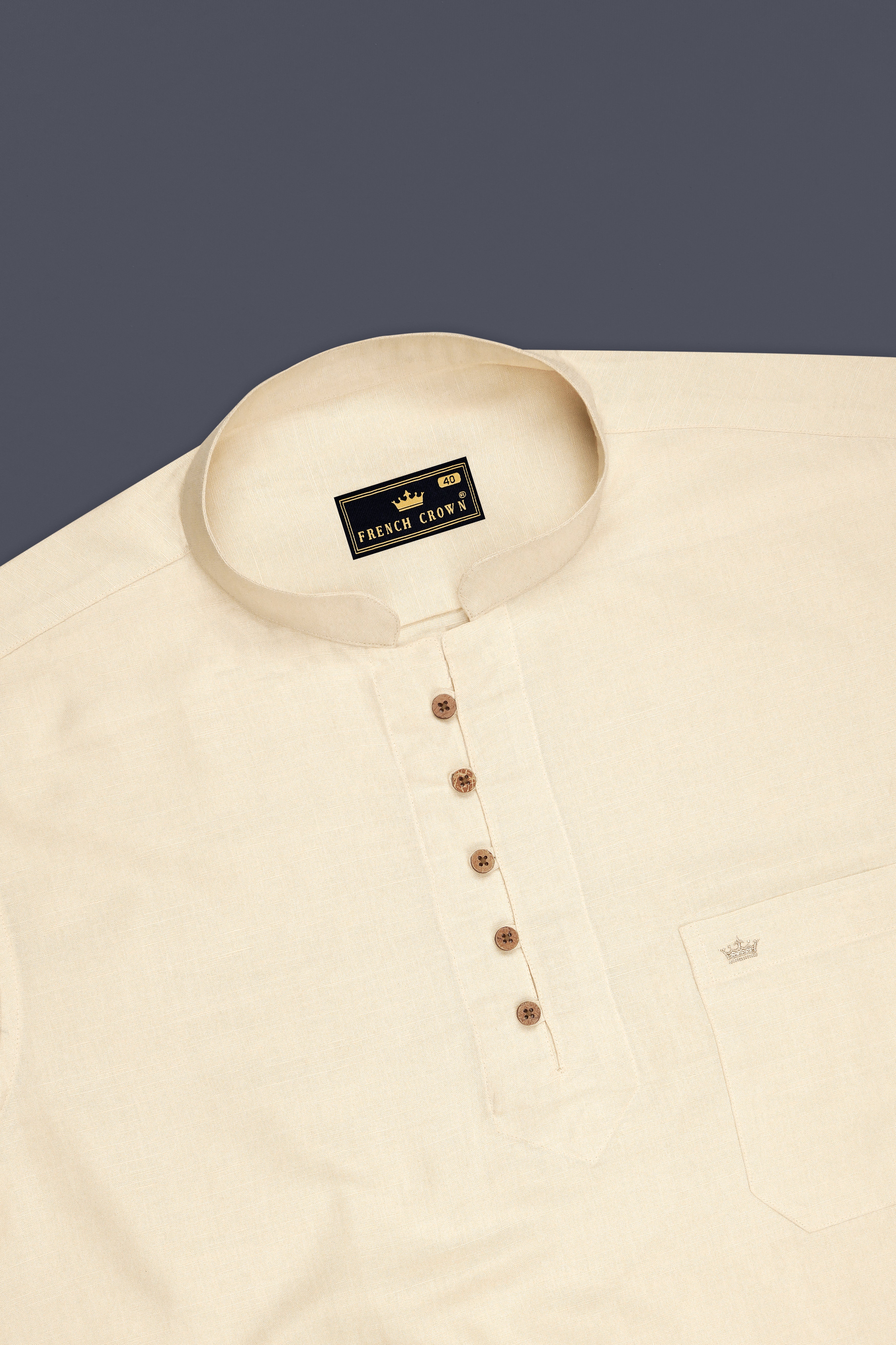 Mirel-Almond Cream Luxurious Linen Casual Kurta Shirt