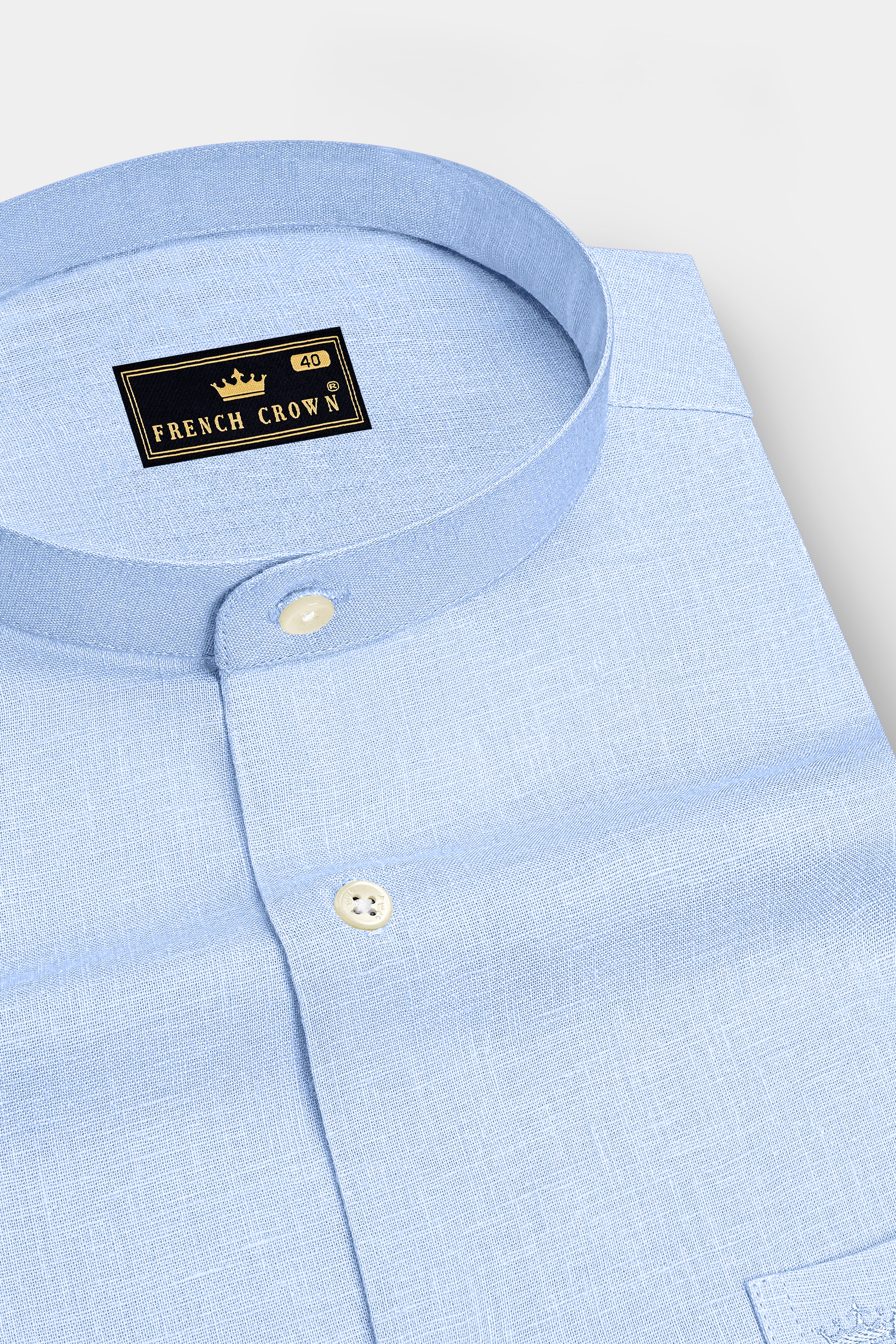 Azure-Tropical Sky Blue Luxurious Linen Mandarin Dress Shirt